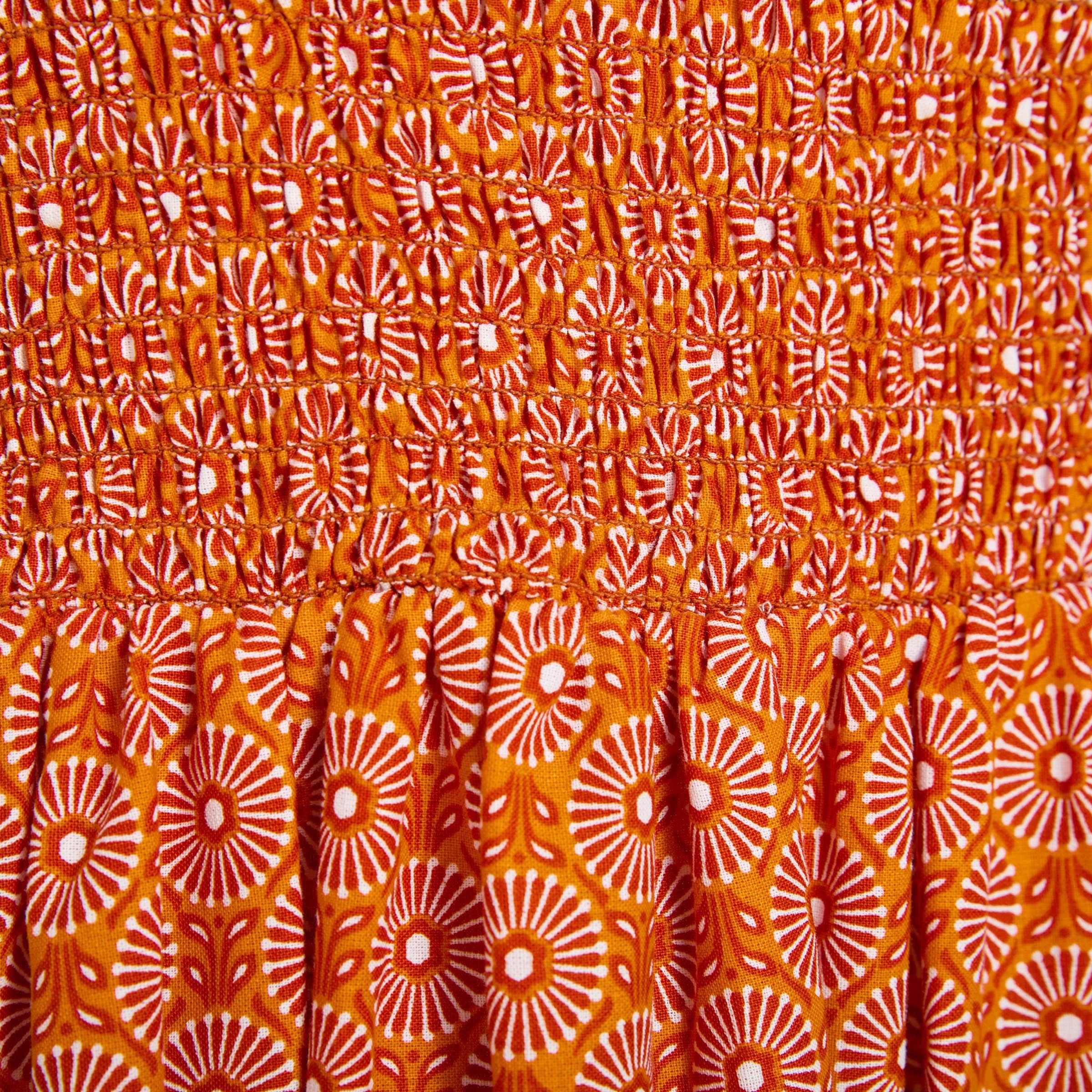 Orange Smocked Puff Sleeve Maxi Dress (3240313) | Ginger Mary