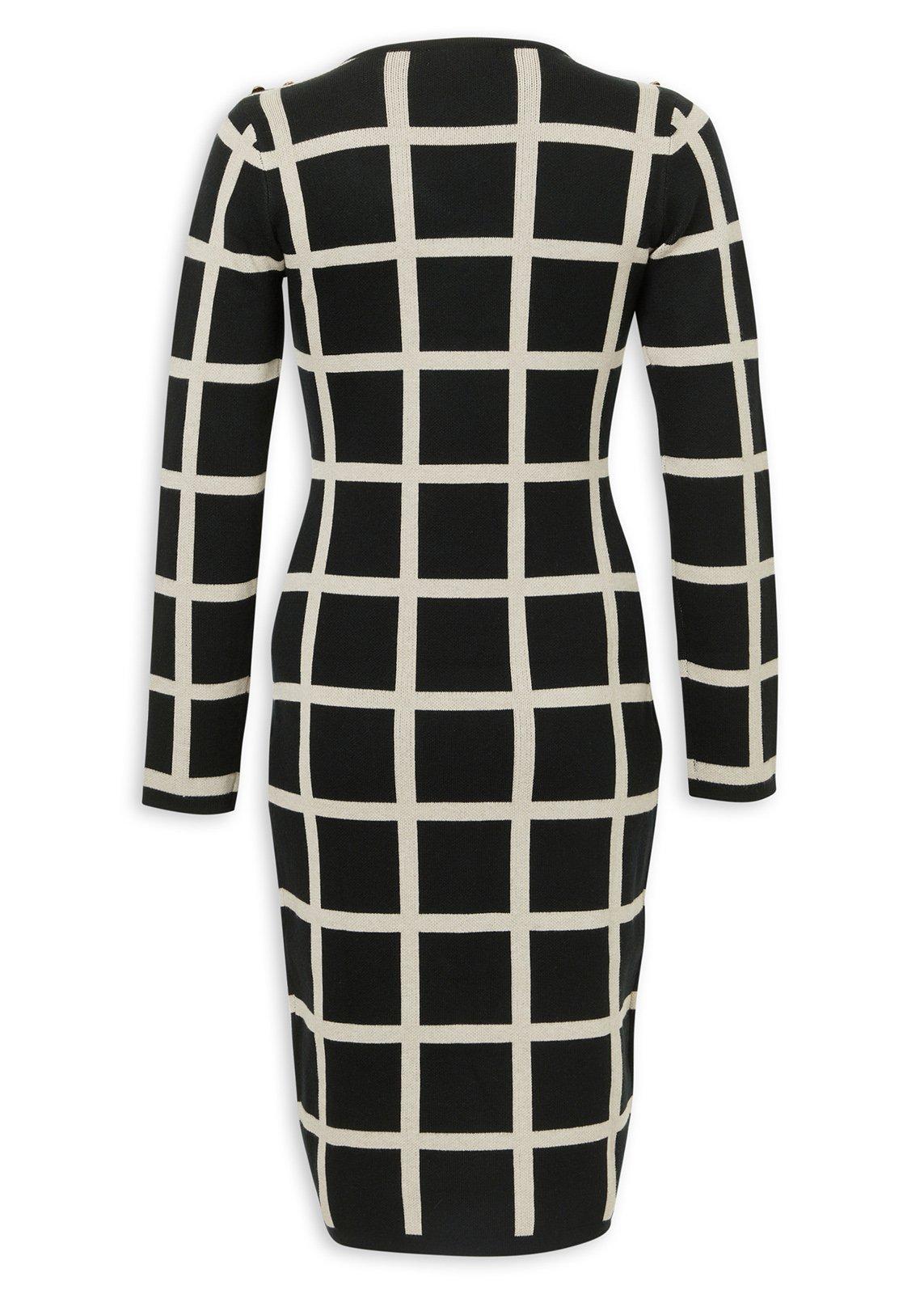 Black and White Check Knit Midi Dress (3240369)