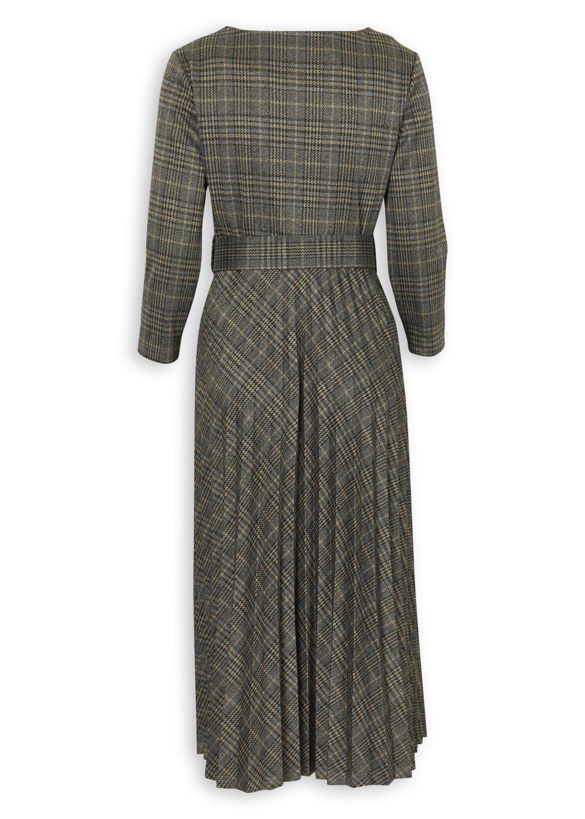 Grey Check Pleated Midi Dress with Belt (3240738) | Daniel Hechter