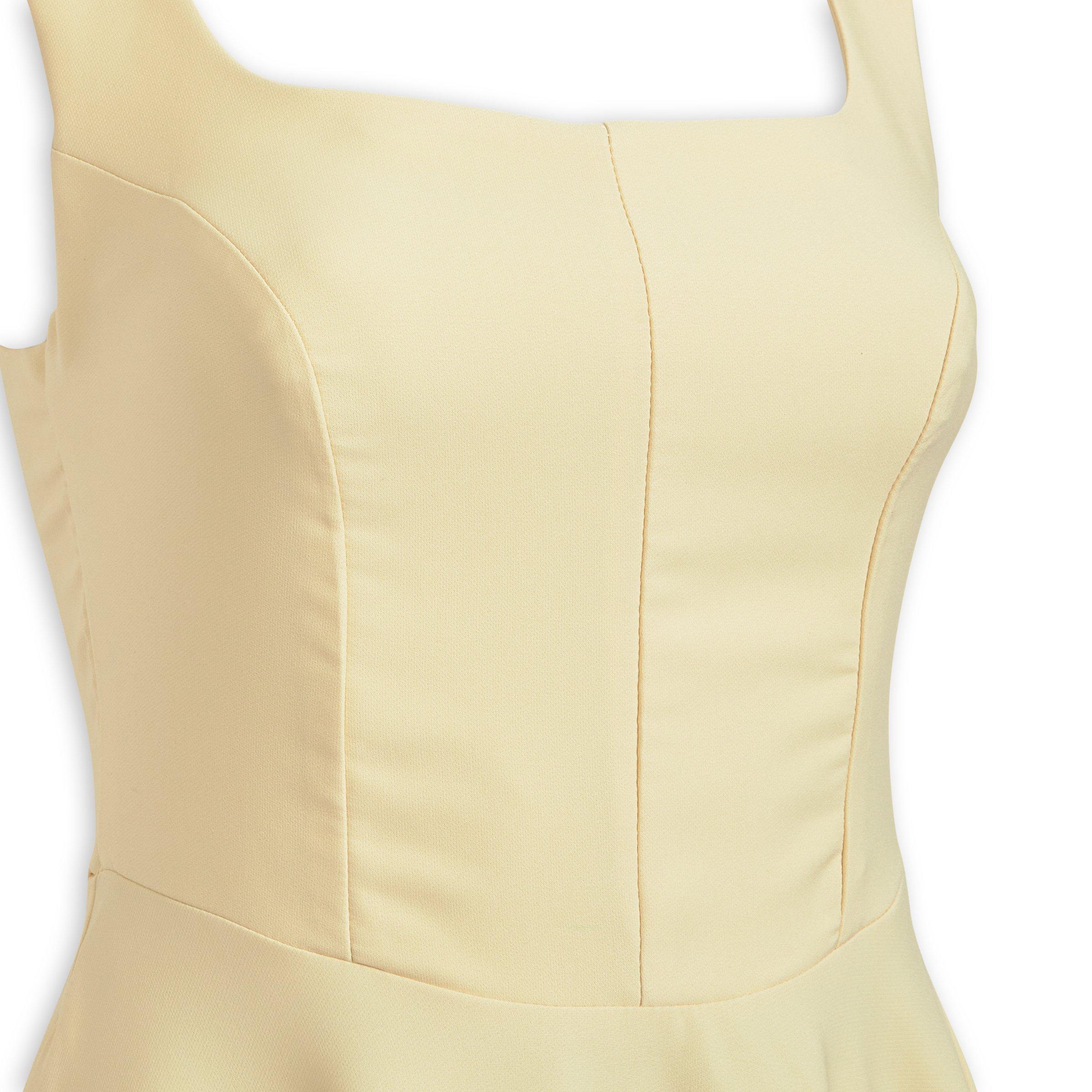 slim fit dress slacks Elora Lemon Yellow Denim Flare Dress main image 1