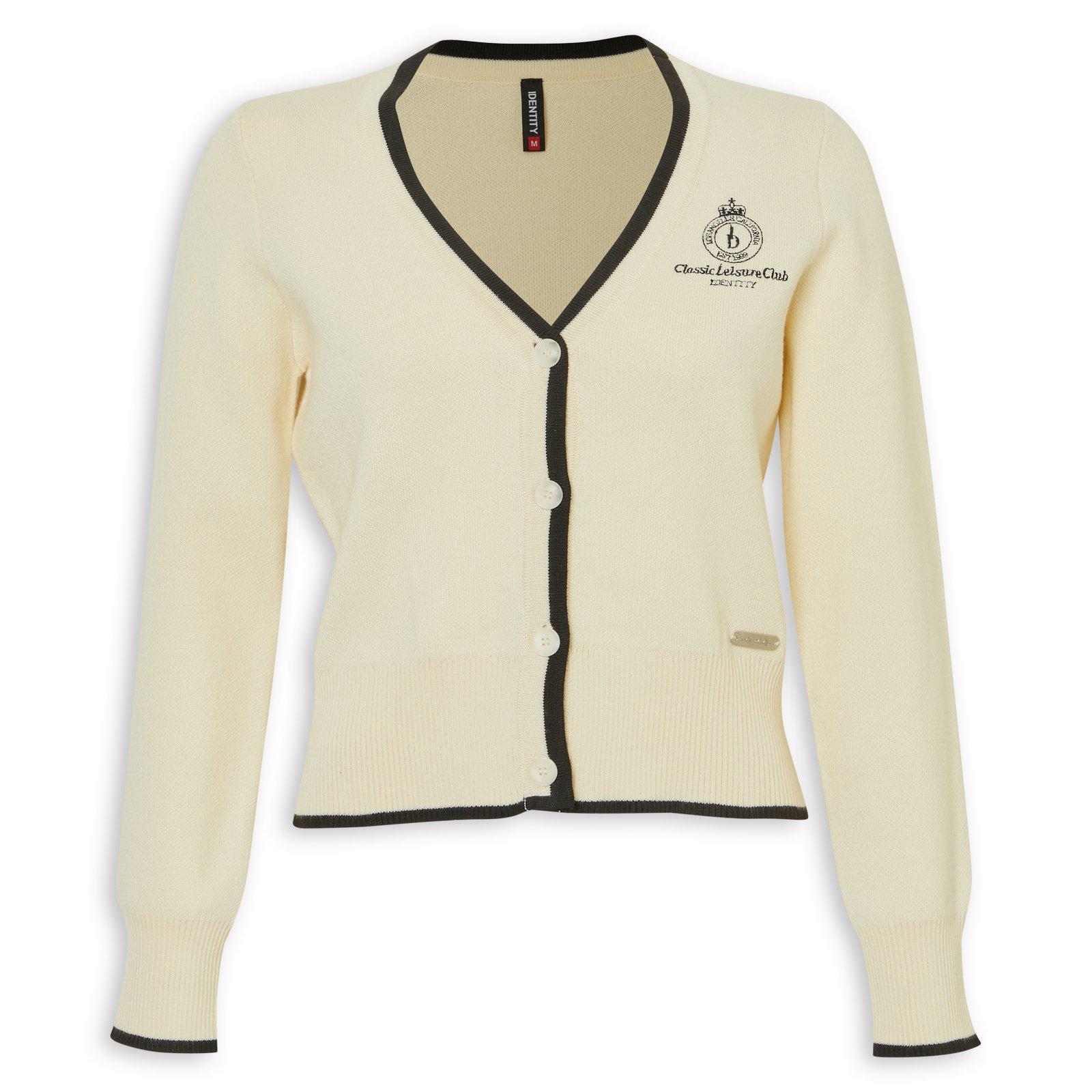 【試着のみ　美品】Round Neck Crop Cardigan Cream Tipped Sporty Cardigan (3241142) | Identity
