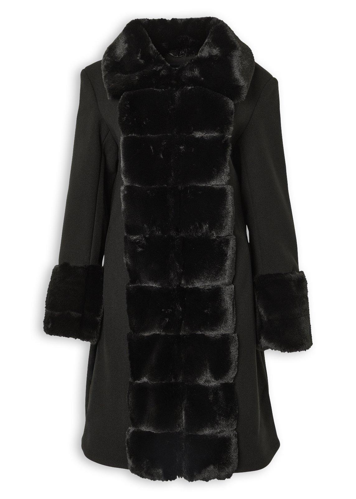 Black Faux Fur Trim Coat (3241271) | Truworths