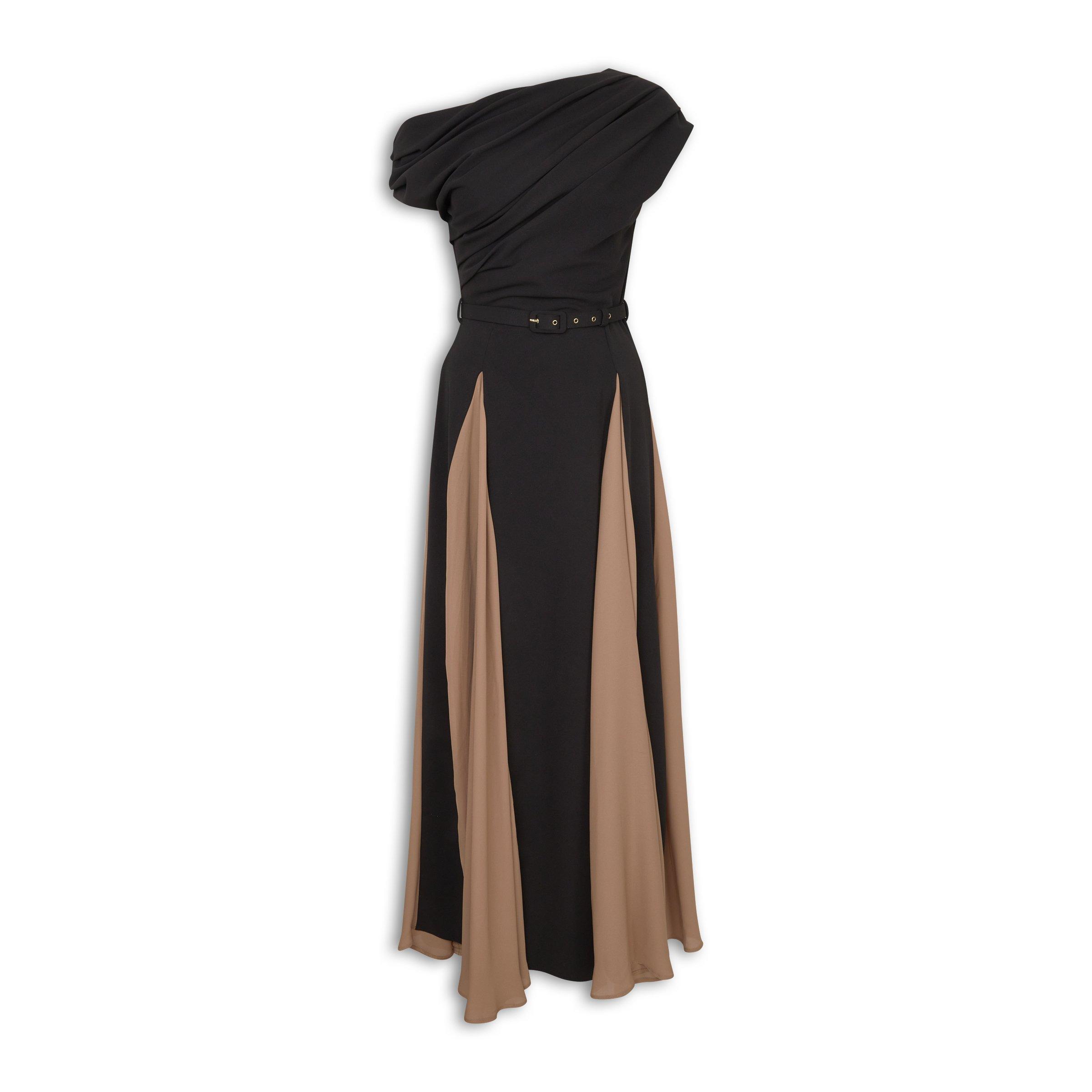 Black & Almond Godet Belted Maxi Dress (3241297) | X&O Ladies