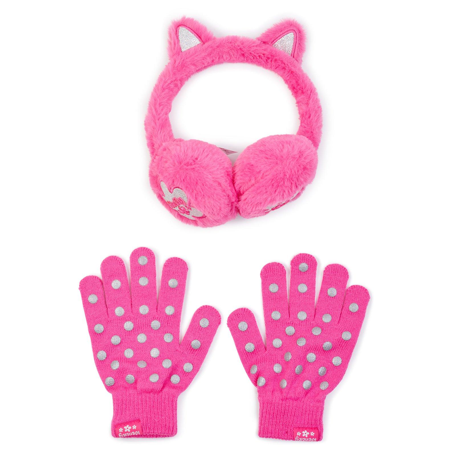 Girls Kids Pink Faux Fur Earmuffs and Gloves (3241305) | Identity