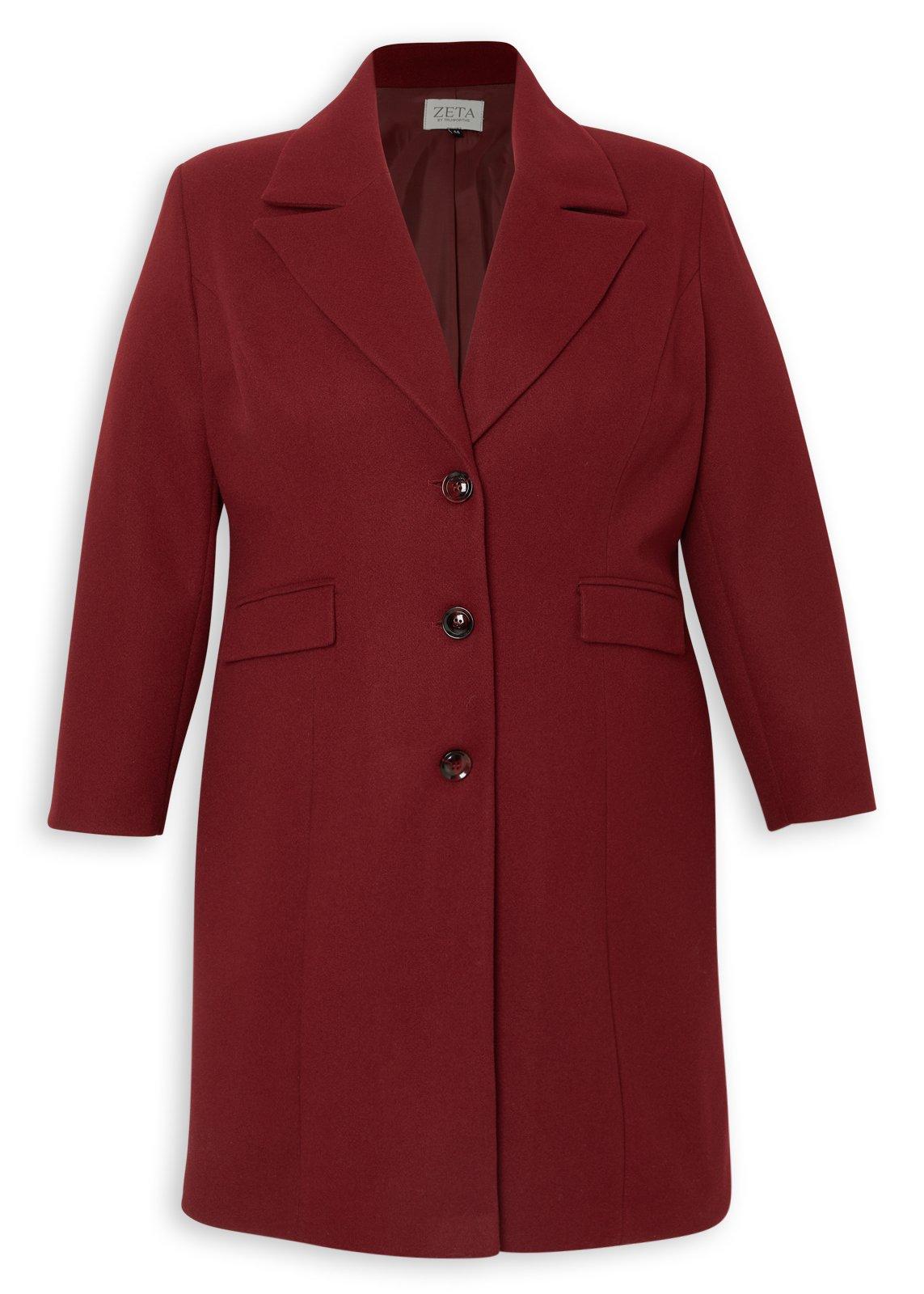 Burgundy Plus Size Melton Coat (3241606) | Zeta