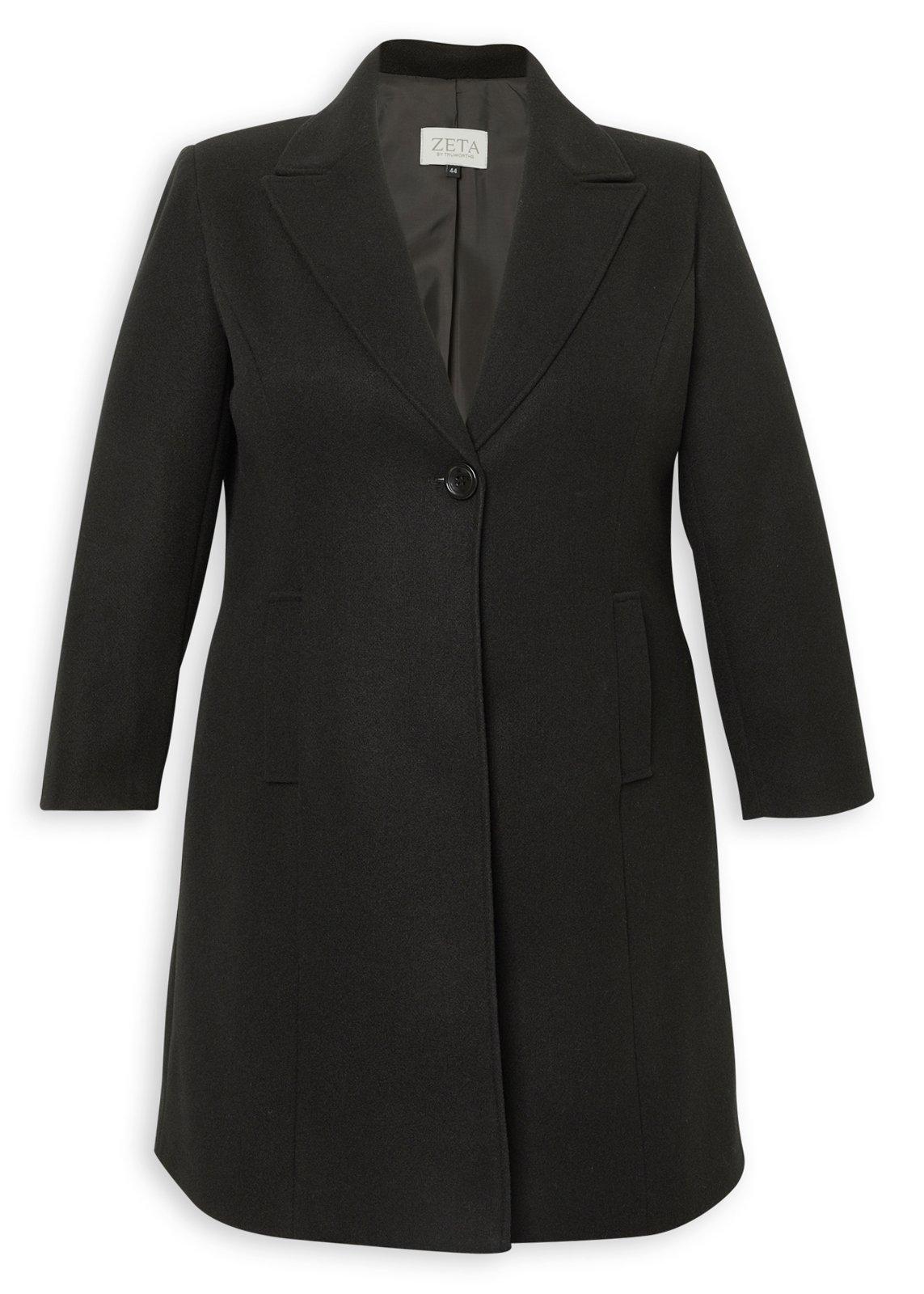 Black Melton Plus Size Coat (3241608) | Zeta