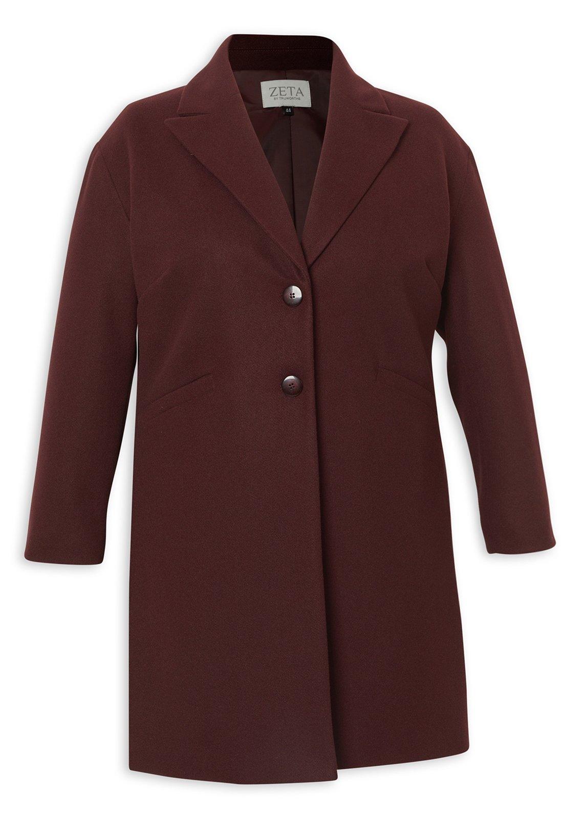 Maroon Melton Plus Size Coat (3241609) | Zeta