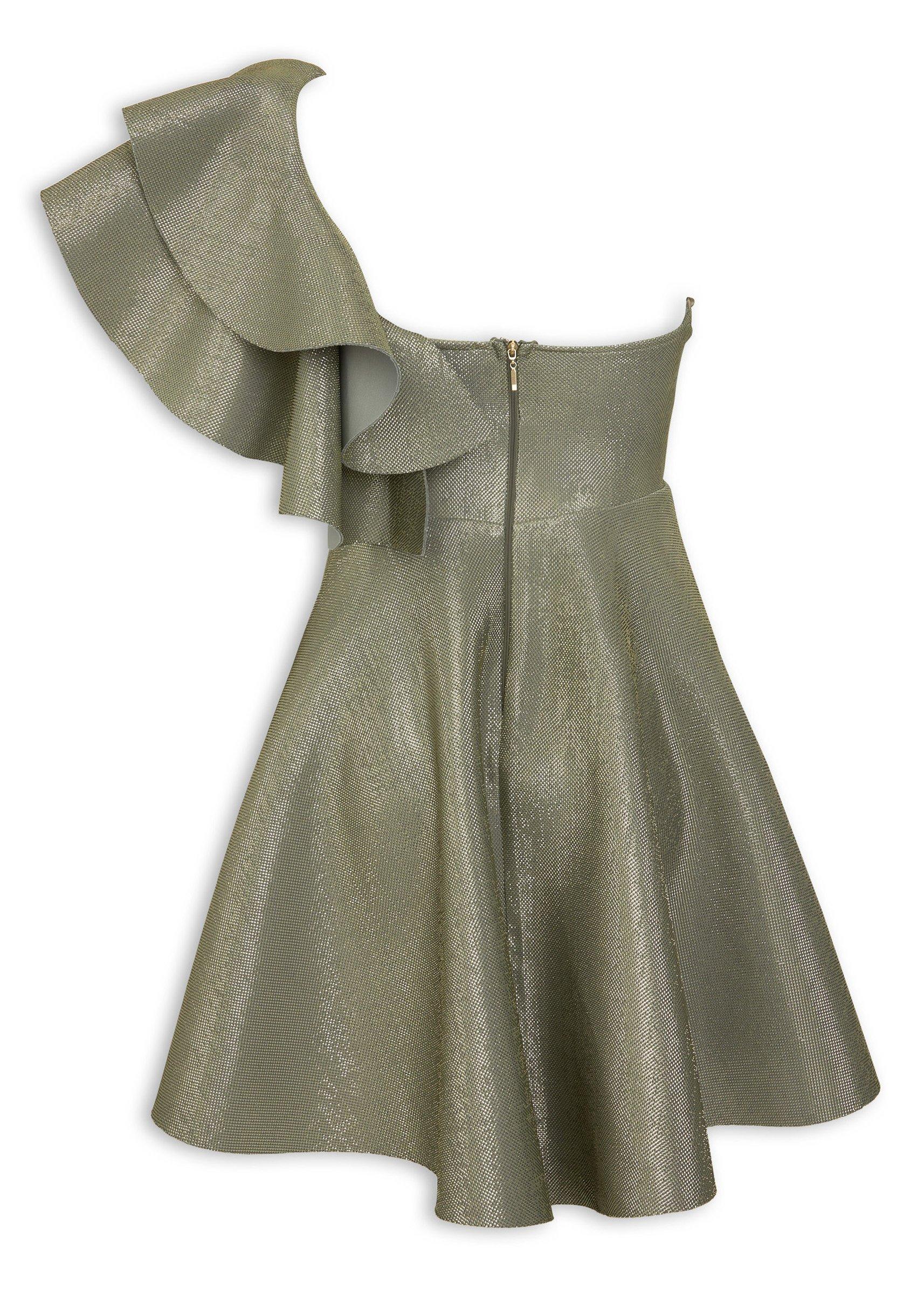 Metallic One-Shoulder Ruffle Mini Dress (3241773) | Emily Moon