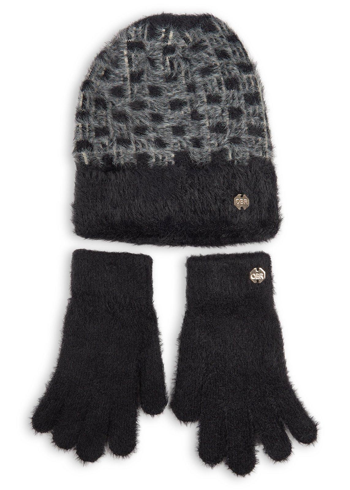 Black & Grey Plush Gloves & Beanie Set (3241821) | OUTBACK RED