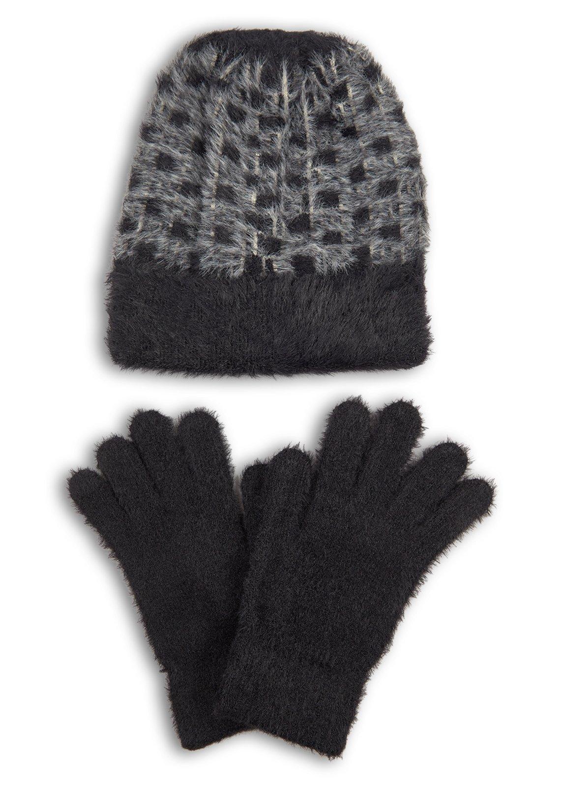 Black & Grey Plush Gloves & Beanie Set (3241821) | OUTBACK RED