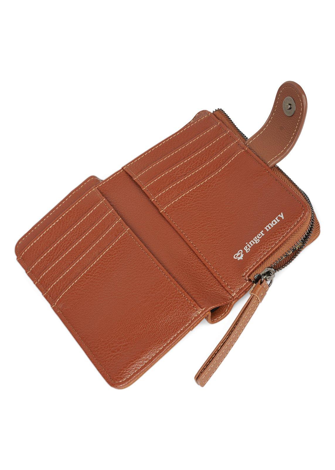 Tan Embroidered Zip Around Purse (3241854) | Ginger Mary
