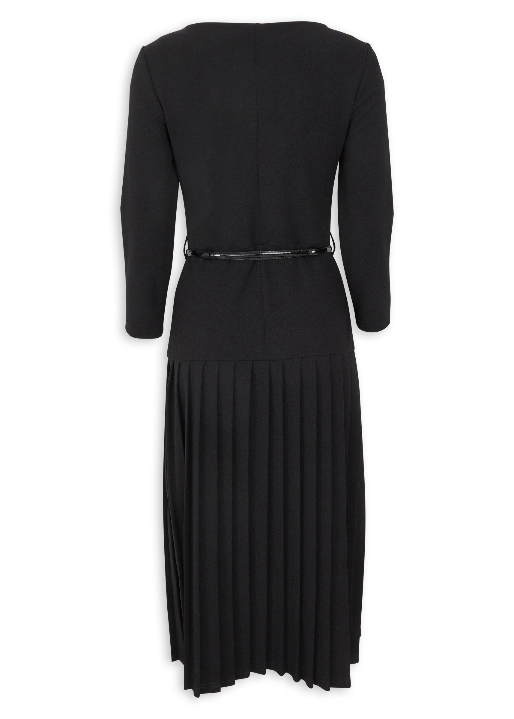 Black Pleated Hem Long Sleeve Dress (3242268) | Daniel Hechter