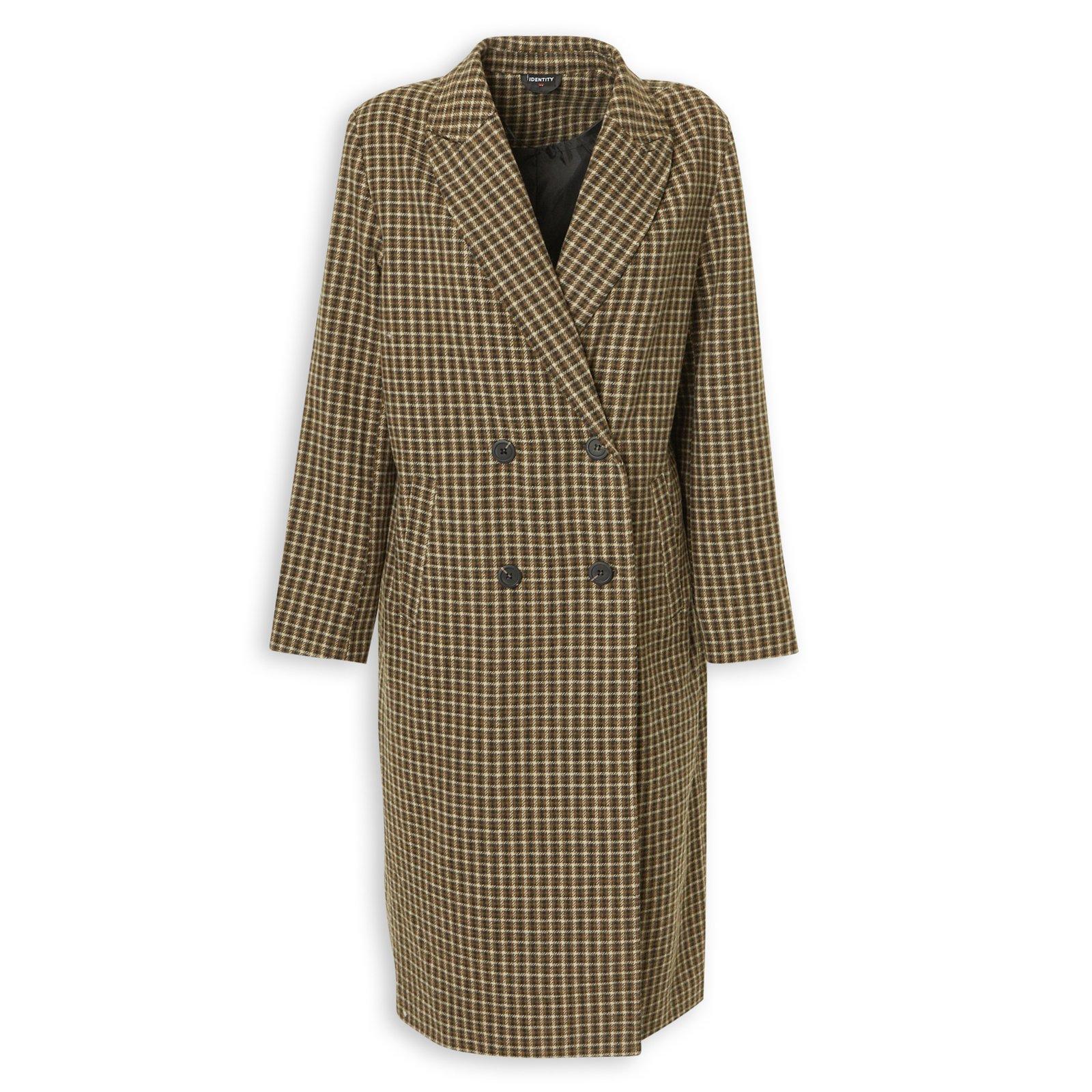 Brown Check Melton Coat (3242325) | Identity