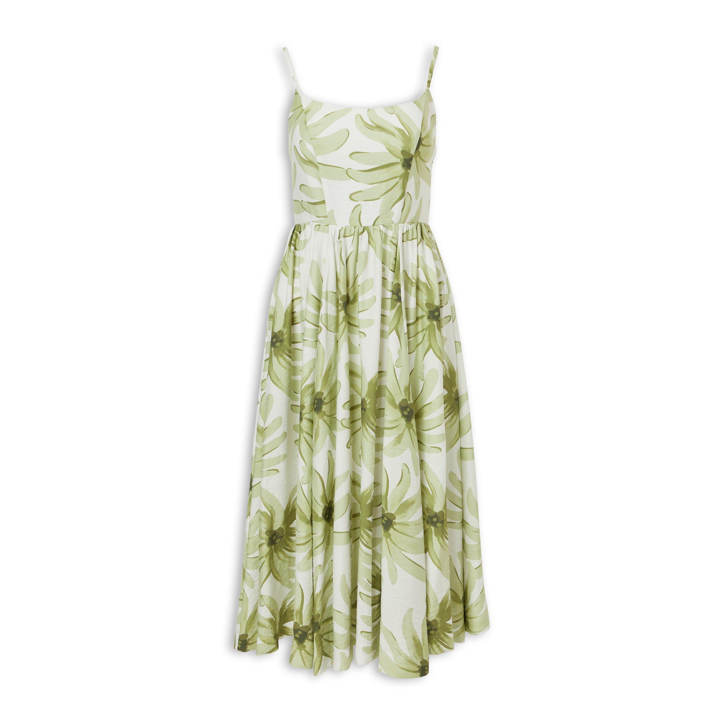 Green Floral Elasticated Back Summer Dress (3242564) | Miss Friday