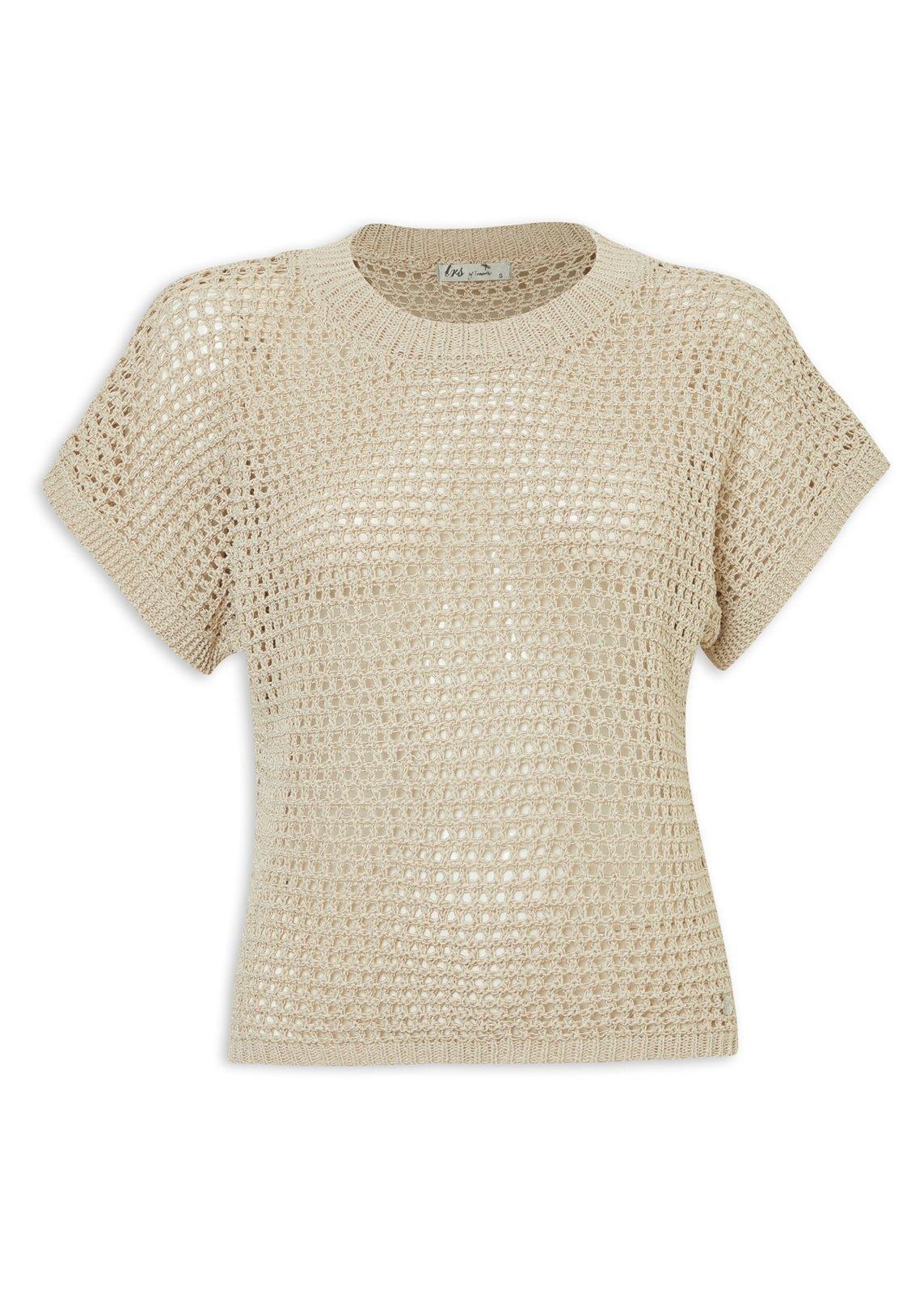 Beige Open-Knit Mesh T-Shirt (3242623) | TRS