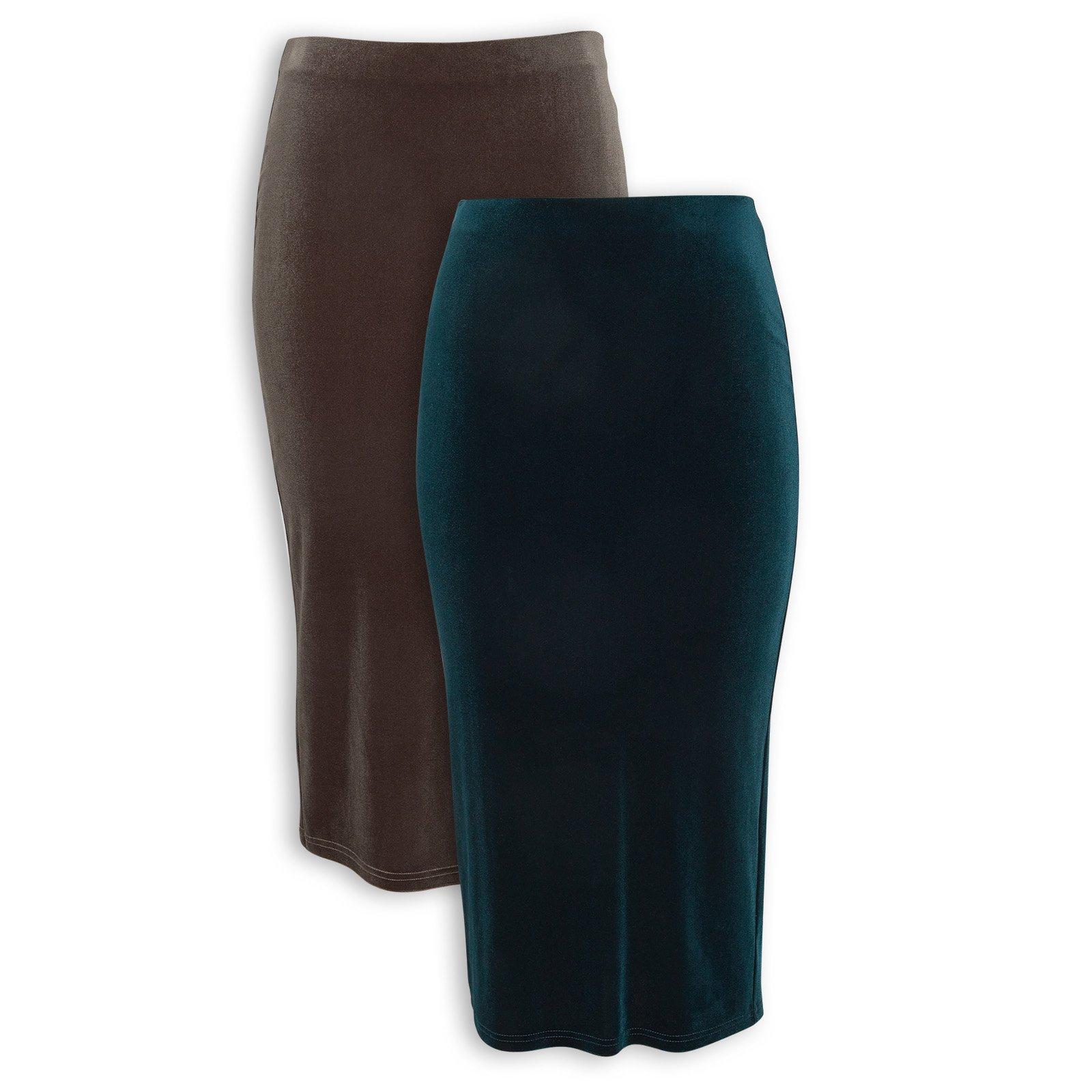 2-Pack Chocolate and Teal Velour Bodycon Skirts (3242669) | Identity
