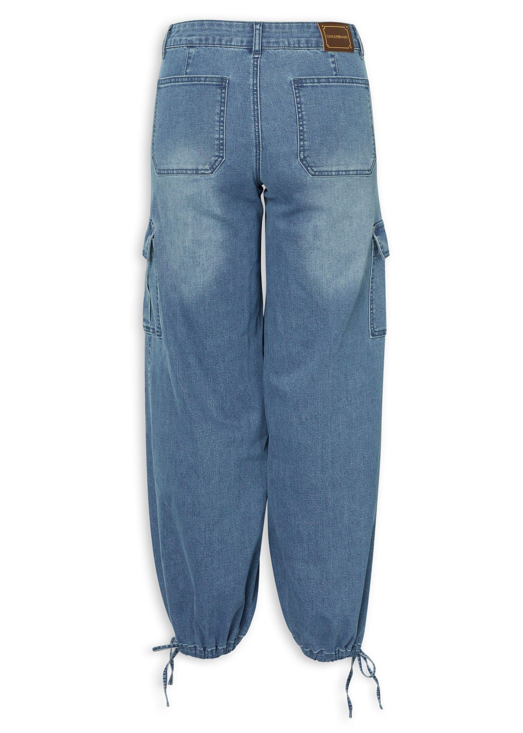 High-Waisted Blue Cargo Denim Jeans (3243744) | Ginger Mary