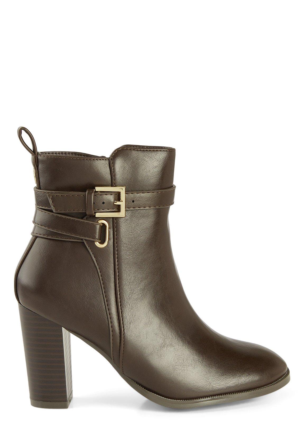 ステアハイド！TALON＆ビッグサイズ38-40相当！DACO襟付きトラッカー Brown Buckle Heeled Ankle Boot (3243874) | Daniel Hechter