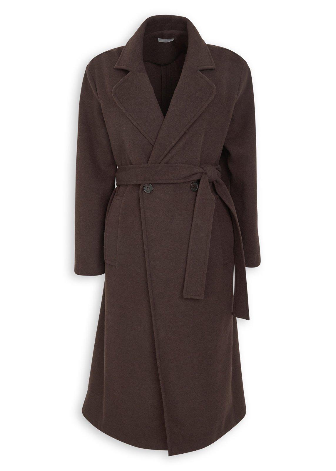 Brown Knit Belted Melton Coat (3247459) | Earthaddict