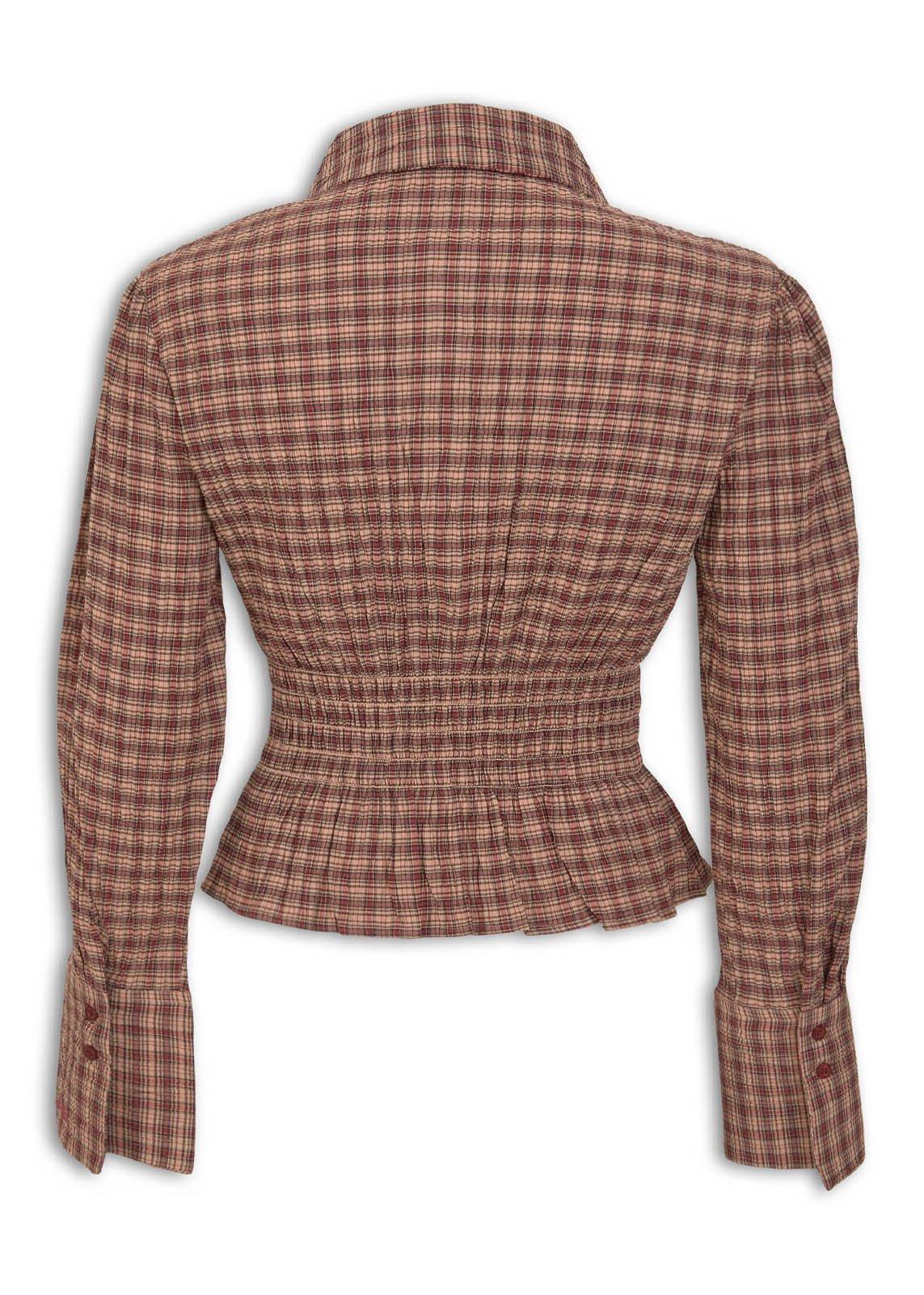 Plaid Smocked Waist Peplum Shirt (3247648) | OUTBACK RED