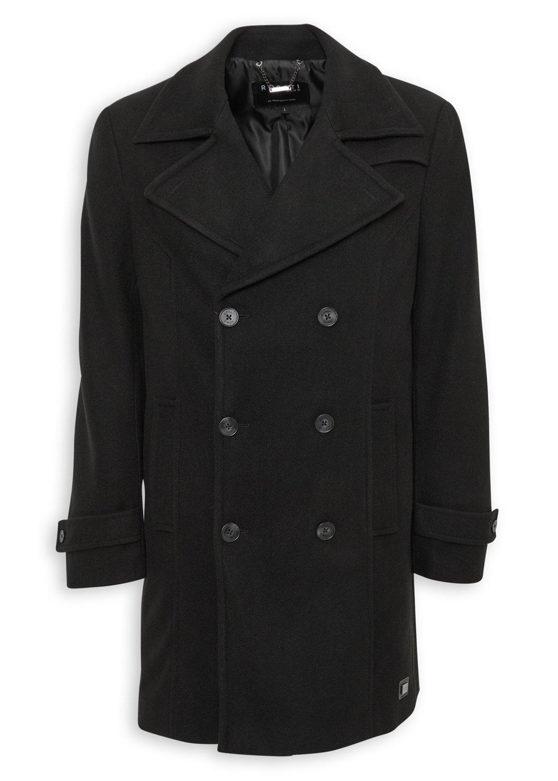 Black Double Breast Melton Coat (3248398) | Rosati Uomo