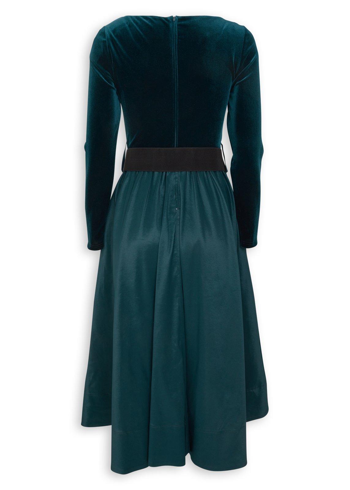 Teal Belted Velour Combo Dress (3248513) | Daniel Hechter