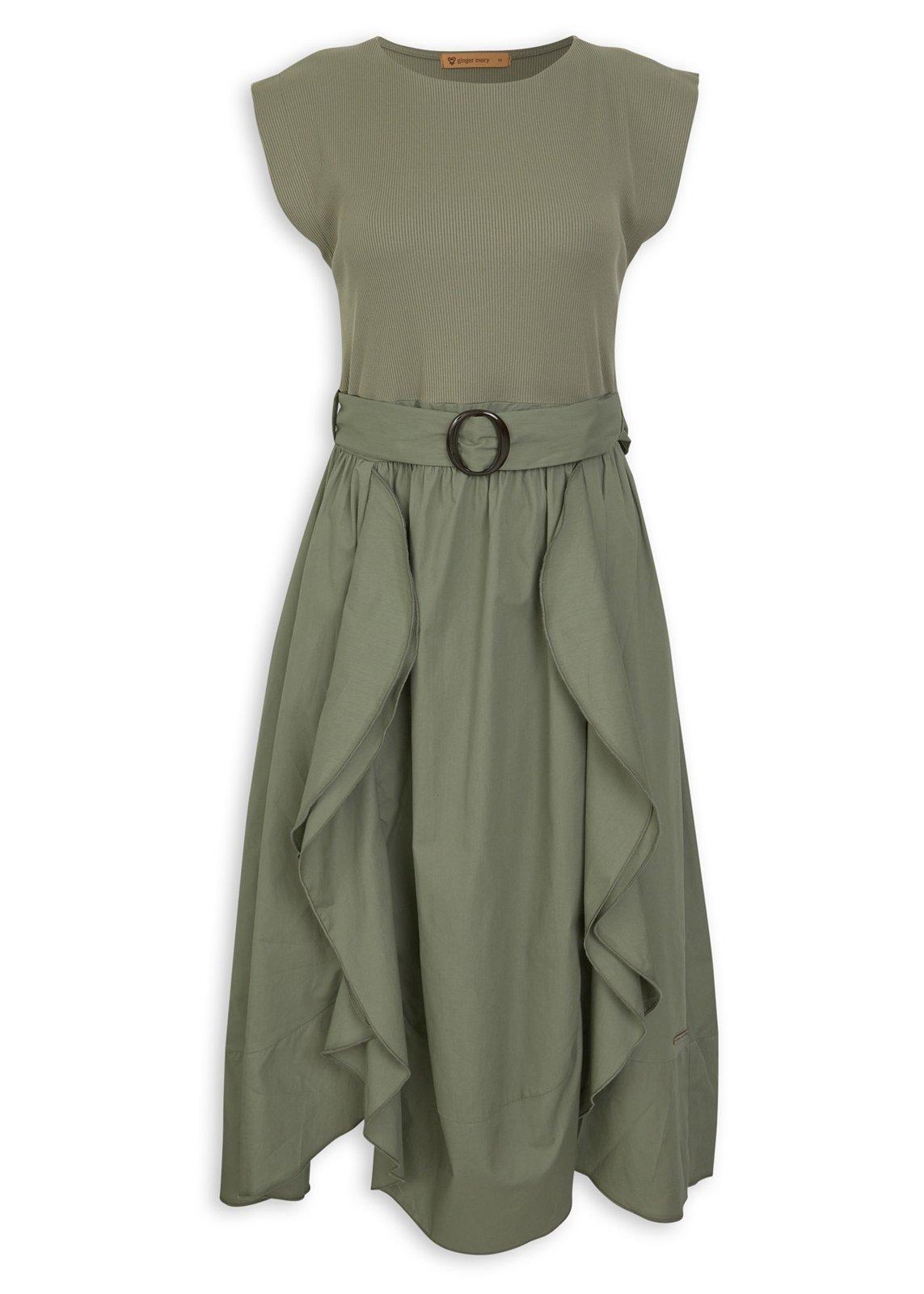 Sage Green Ruched Midi Dress (3249407) | Ginger Mary