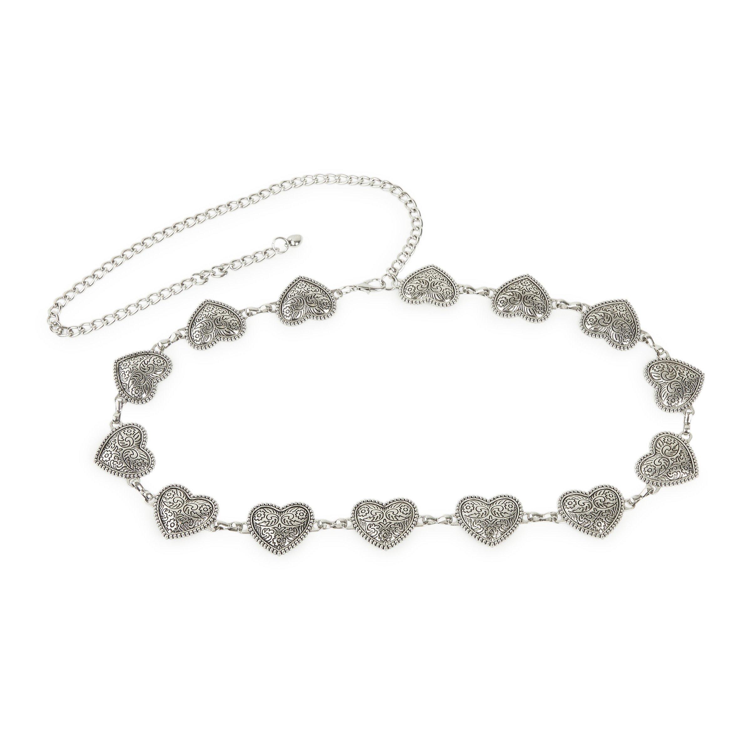 Silver hearts link belt Brighton Scroll Heart Herringbone Silver Chain-Link Belt | eBay main image 3