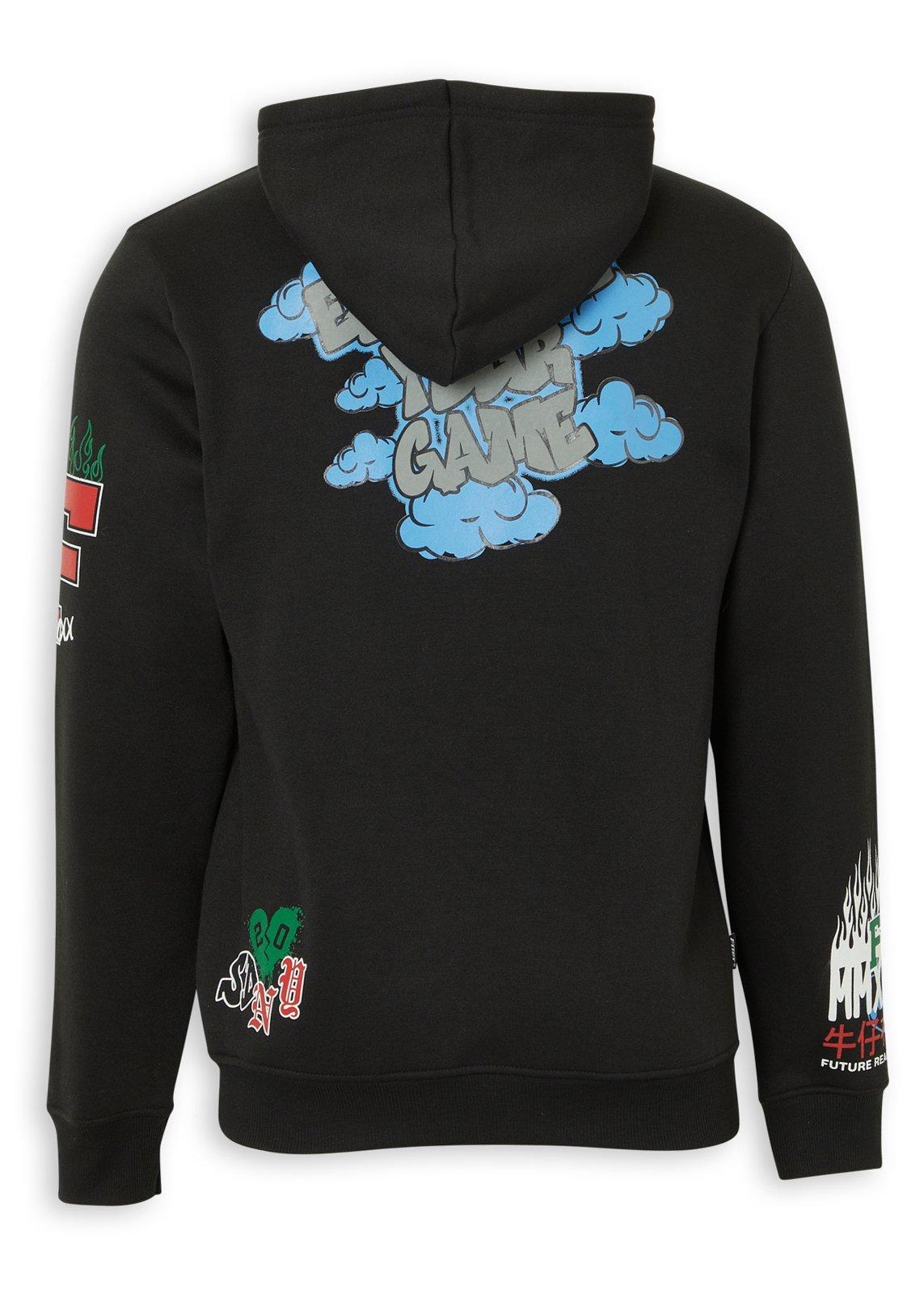 Black Back and Front Print Hoodie (3249575) | Fuel