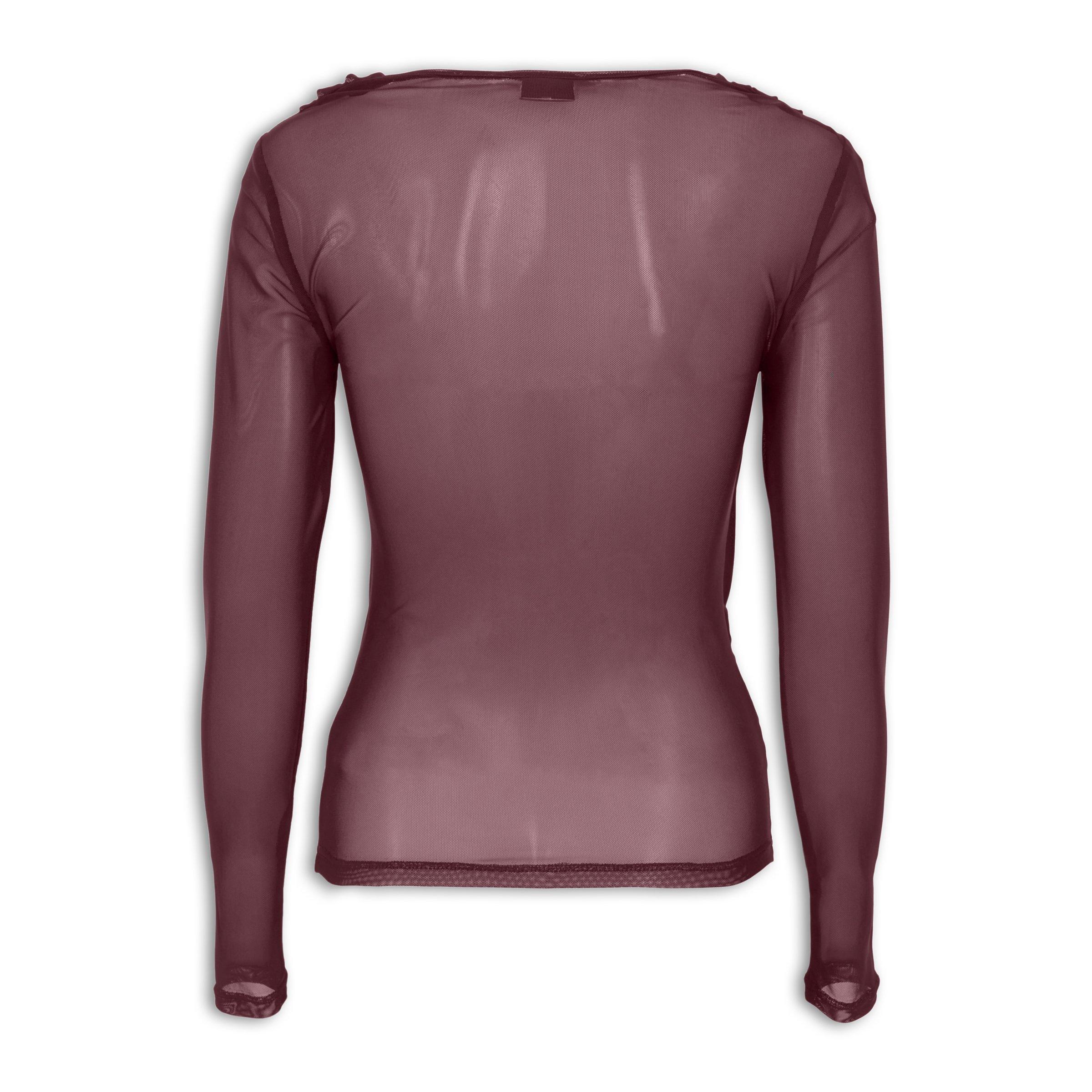 Burgundy Mesh Cowl Neck Top (3250067) | Identity
