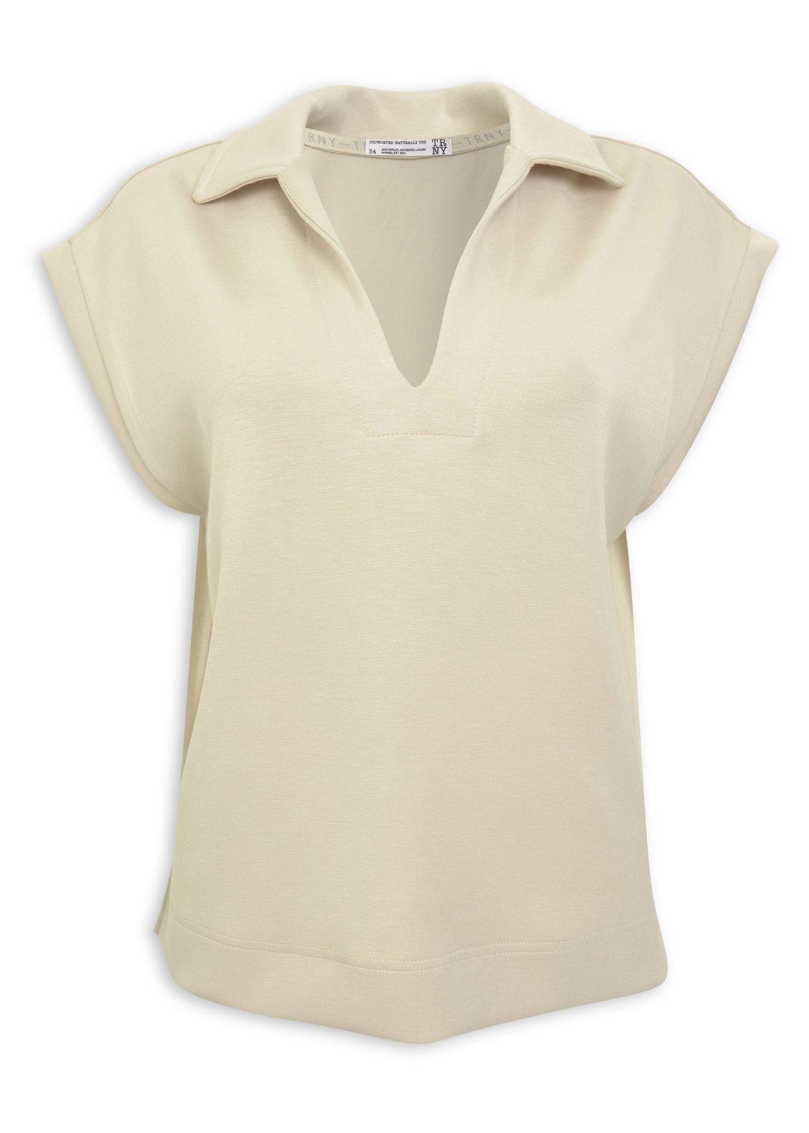 Cream V-Neck Cap Sleeve Polo Top (3250270) | TRNY