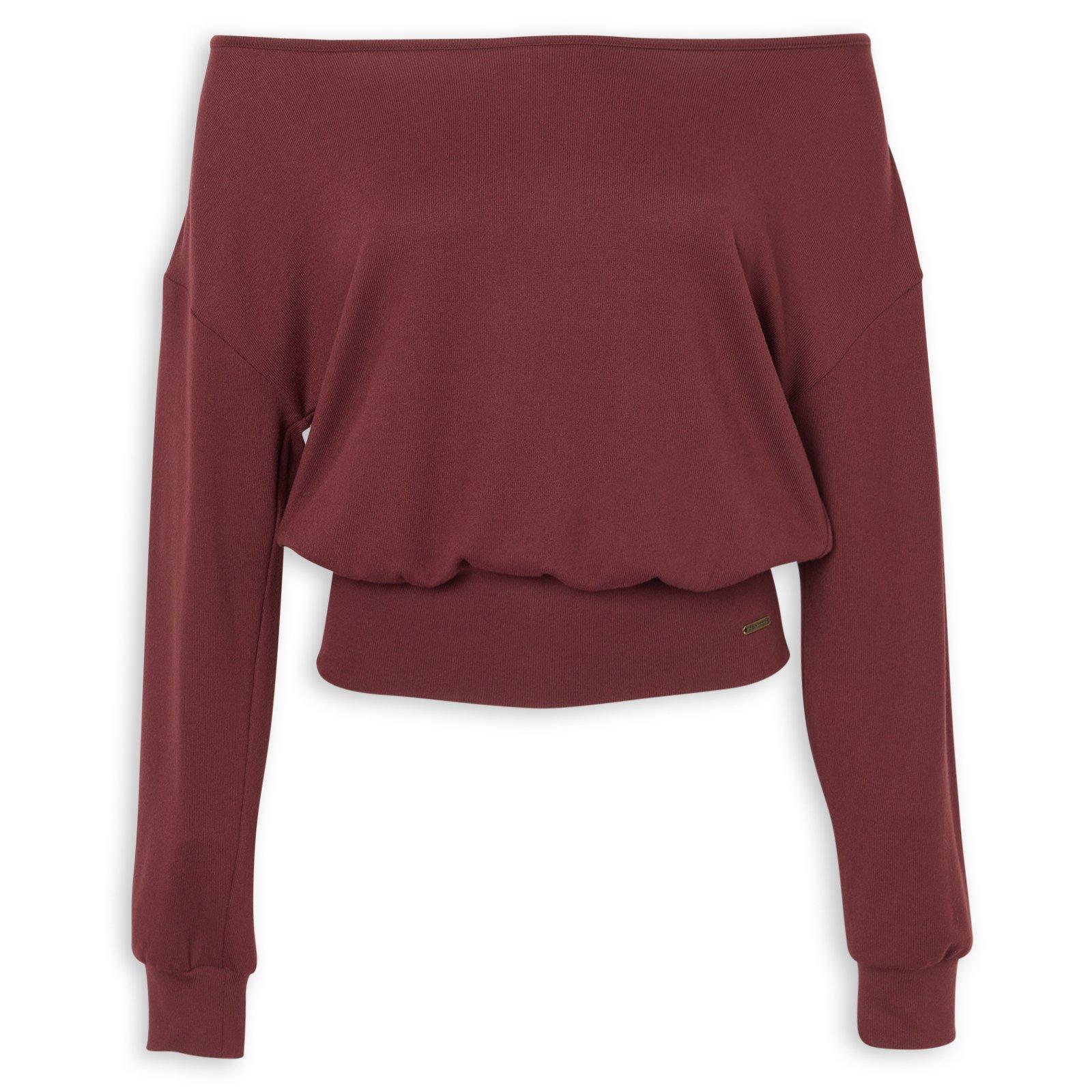 トップス  OFF SHOULDER JERSEY Burgundy Jersey Knit Off Shoulder Top (3250308) | Identity