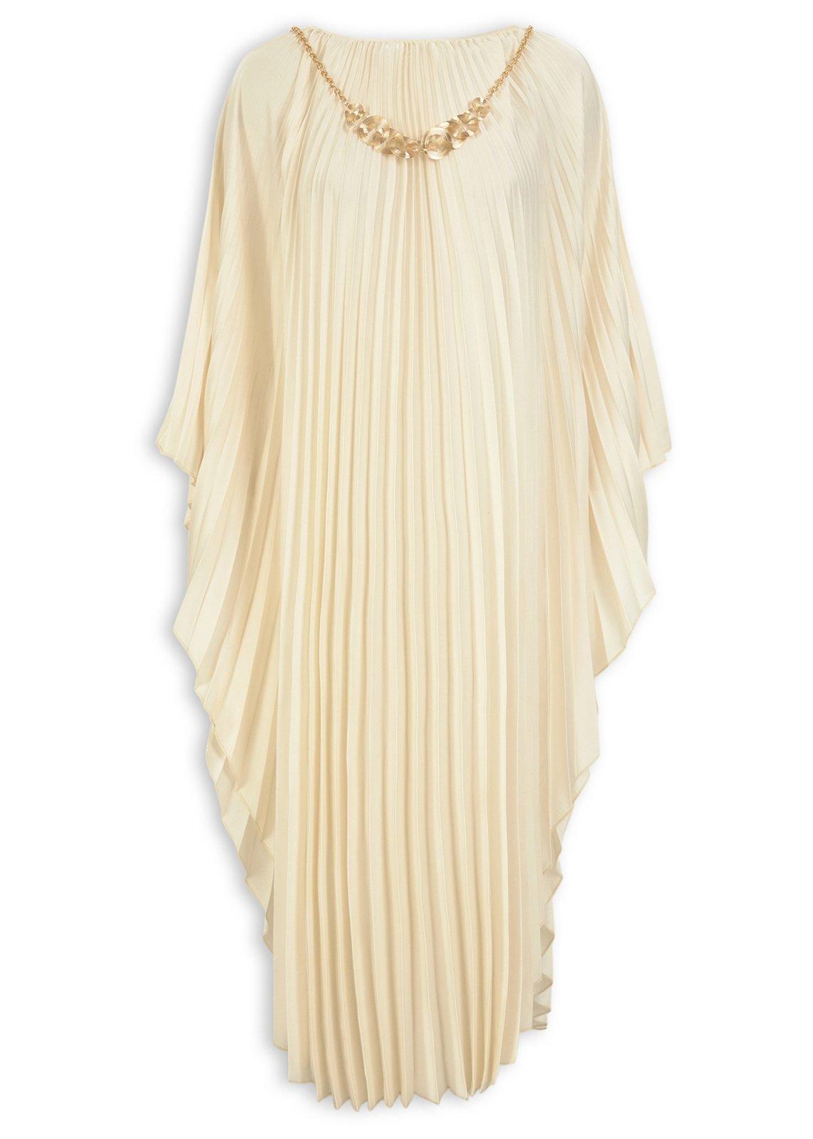 Pleated Cream Kaftan Dress with Chain (3250364) | Ginger Mary