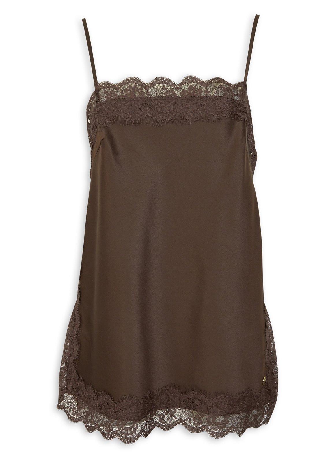 Brown Satin Lace-Trim Cami Top (3250863) | LTD Woman