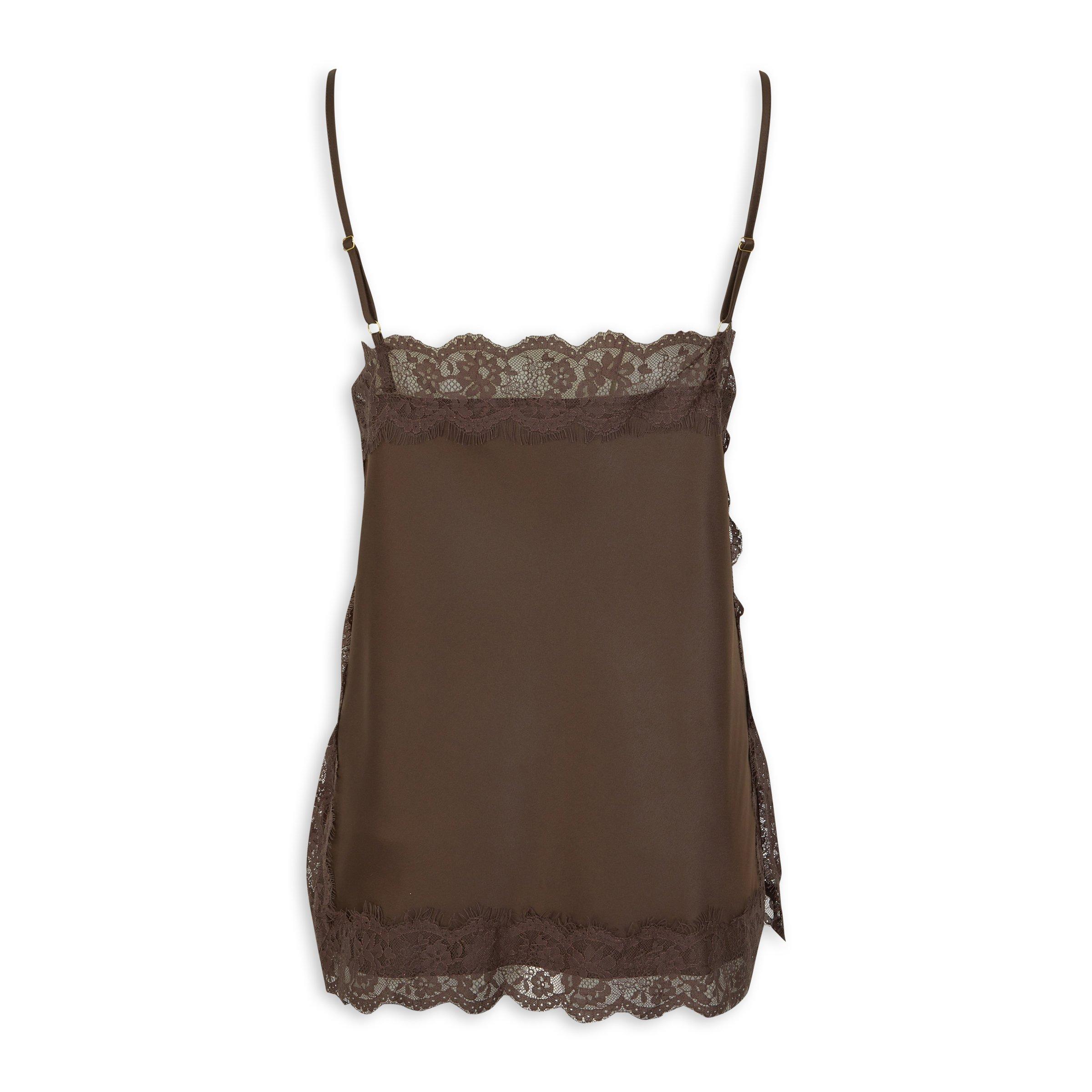 Brown Satin Lace-Trim Cami Top (3250863) | LTD Woman
