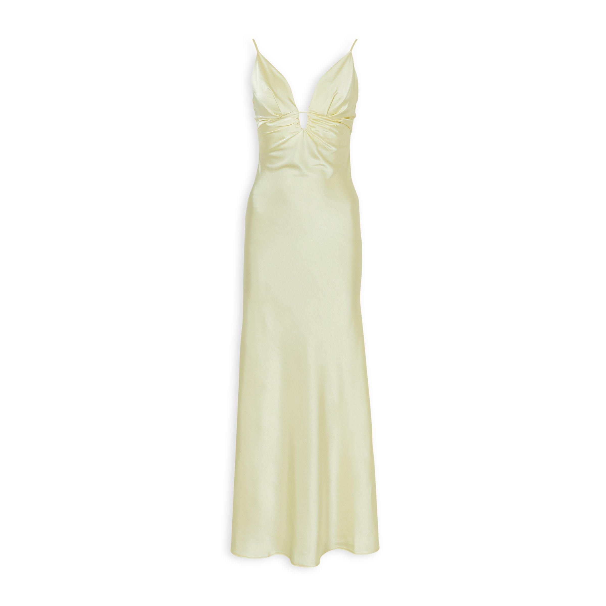 Butter Yellow Satin Maxi Dress (3251574) | Miss Port