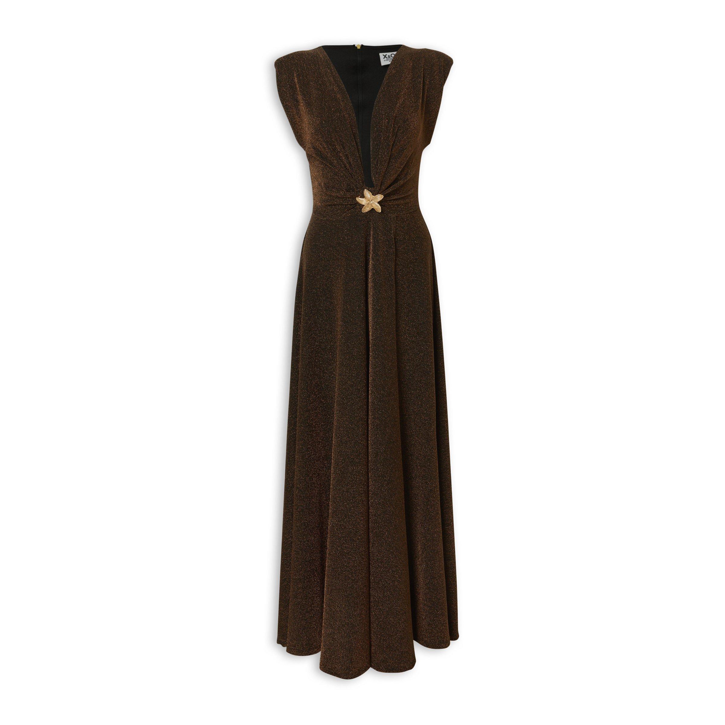 Chocolate Jacquard Brooch Maxi Dress (3251591) | X&O Ladies