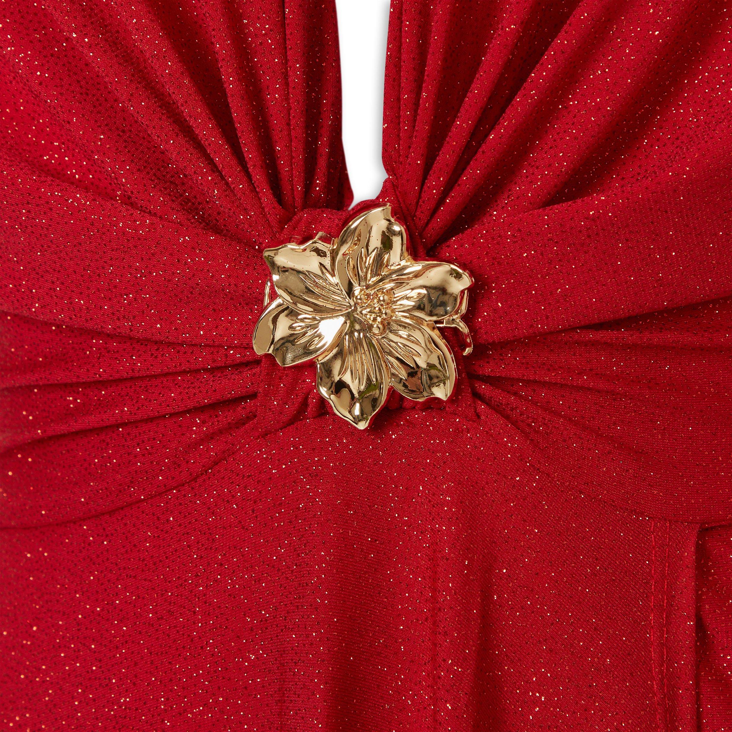 Red Glitter Brooch Maxi Dress (3251595) | X&O Ladies