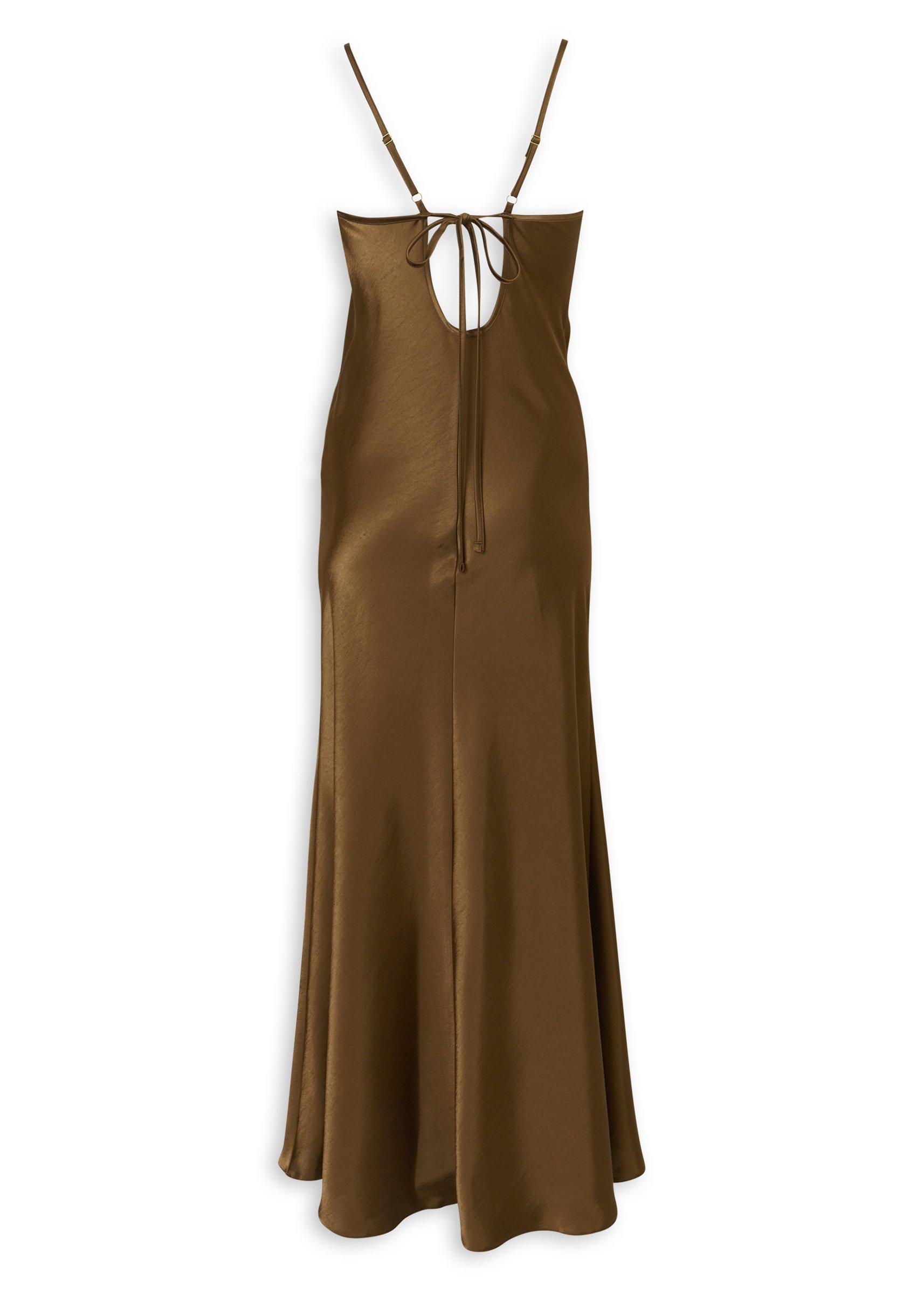 Brown Satin Cowl Neck Maxi Slip Dress (3252106) | Inwear