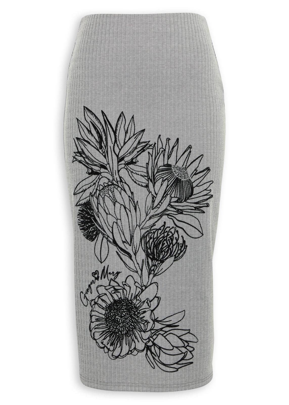 Grey Jacquard Protea Print Bodycon Skirt (3252776) | Ginger Mary