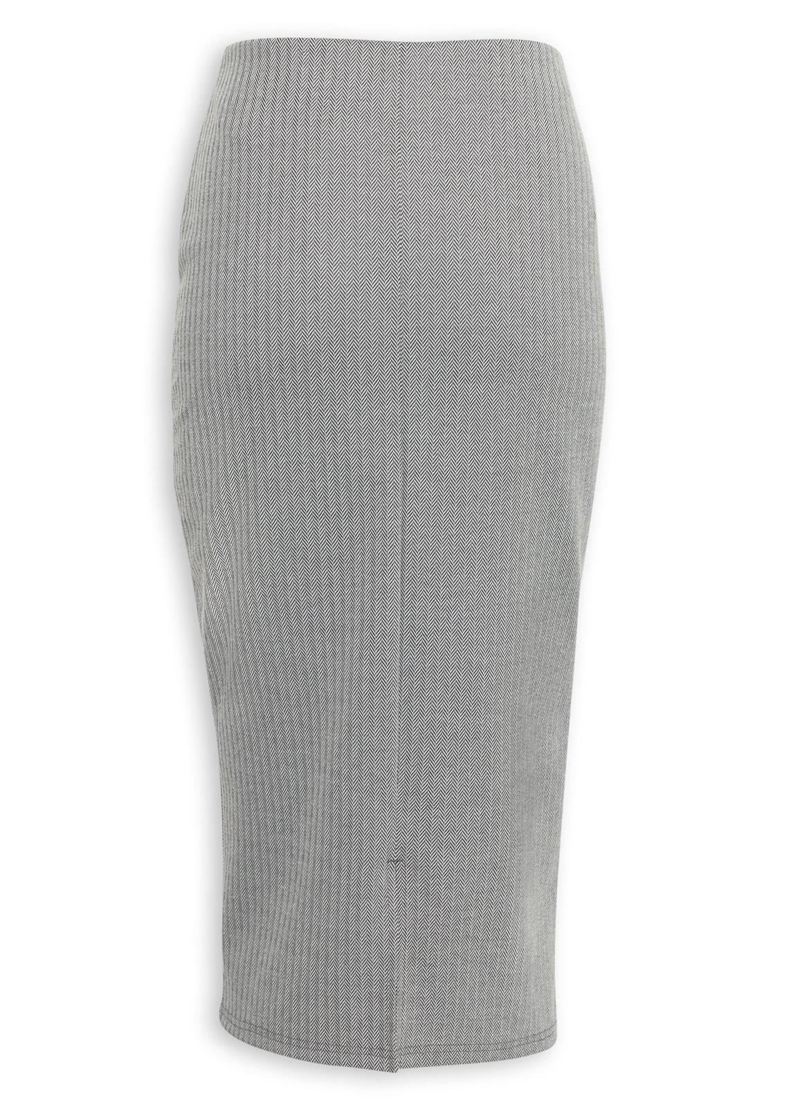 Grey Jacquard Protea Print Bodycon Skirt (3252776) | Ginger Mary