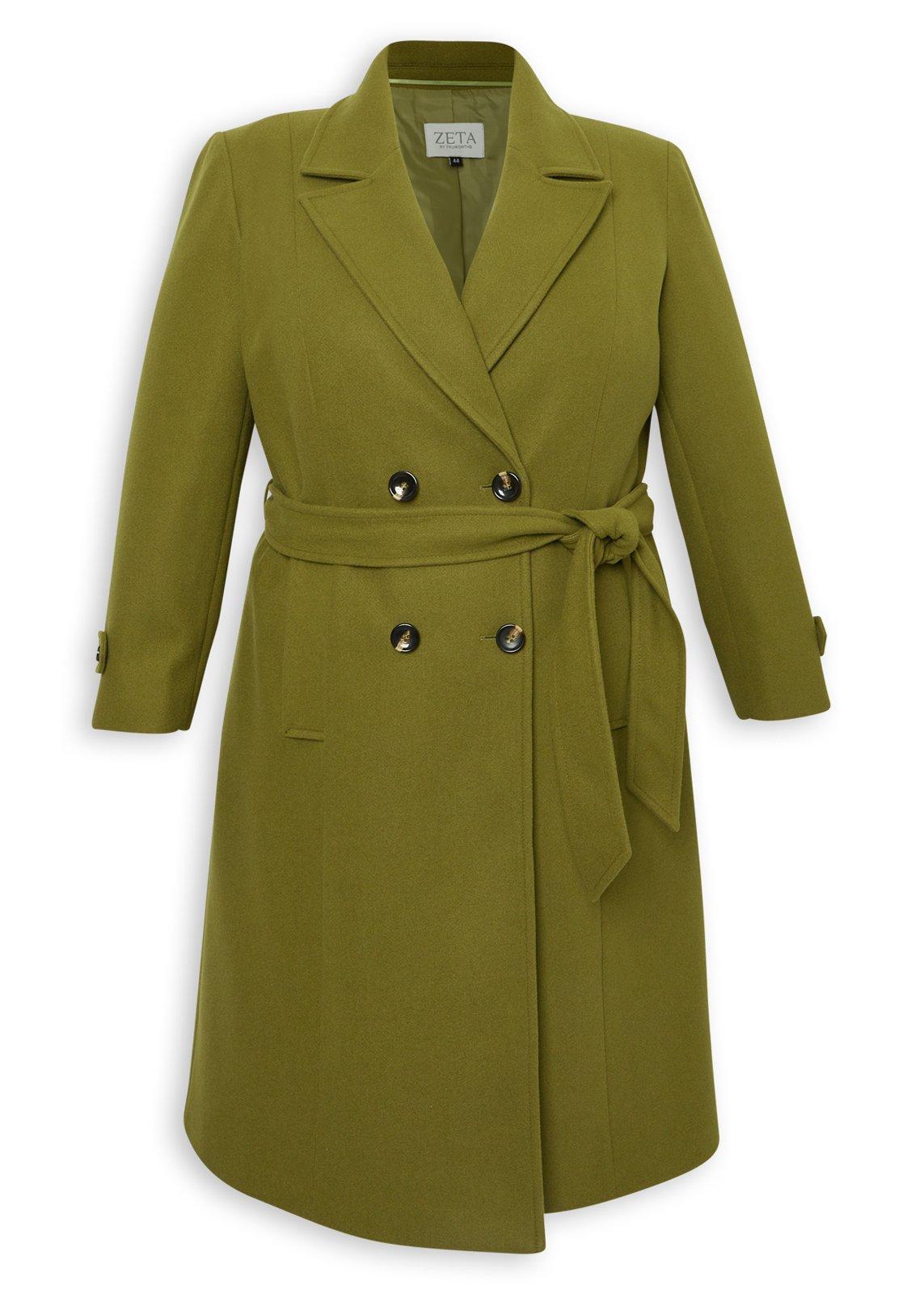 Olive Green Melton Plus Size Coat (3252974) | Zeta