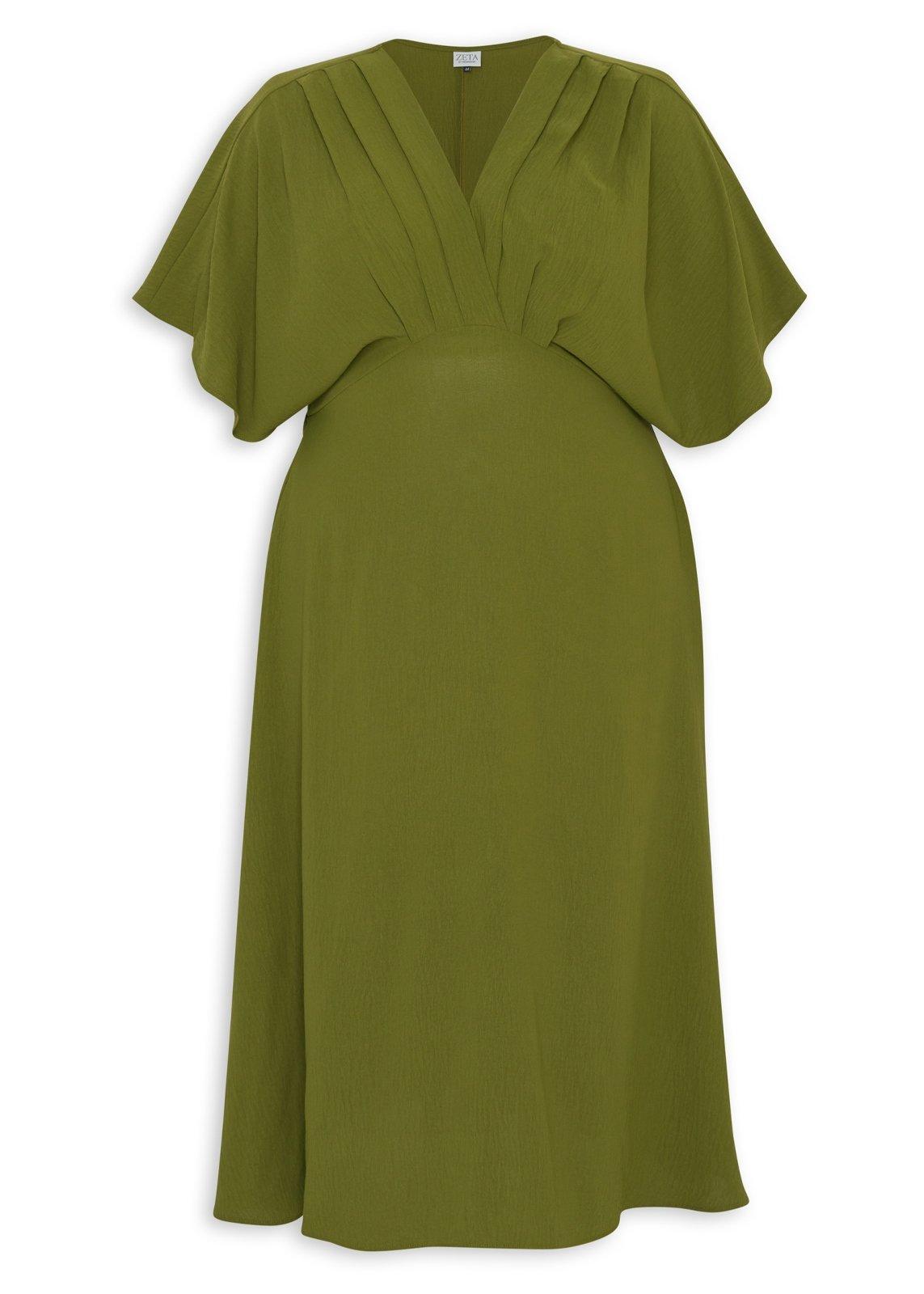 Olive Green V-Neck Plus Size Dress (3253045) | Zeta