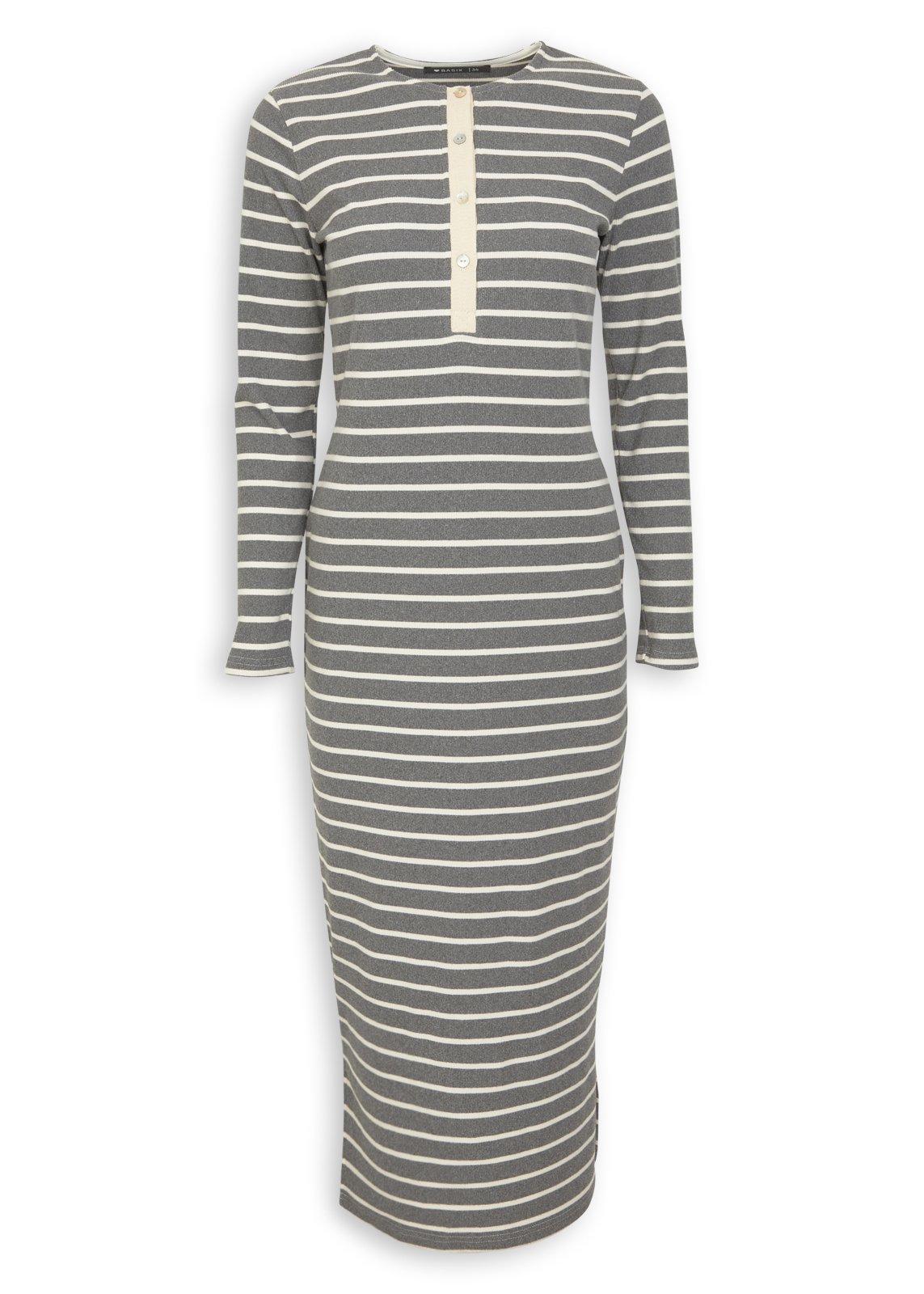 Grey Striped Henley Bodycon Dress (3253158)