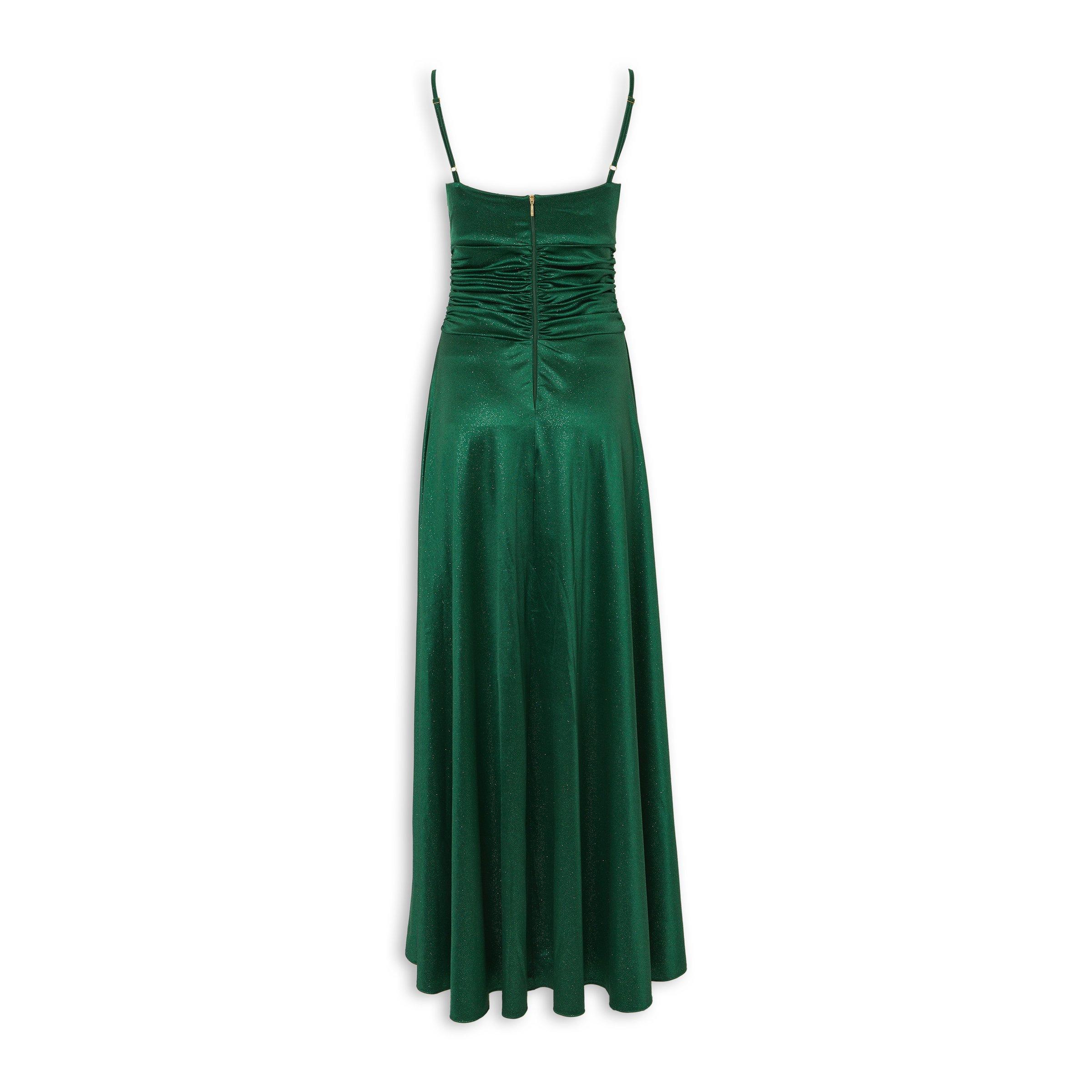 bottle green dress south africa Khari | Bottle Green High-Neck Twisted Maxi Dress With Drape main image 1