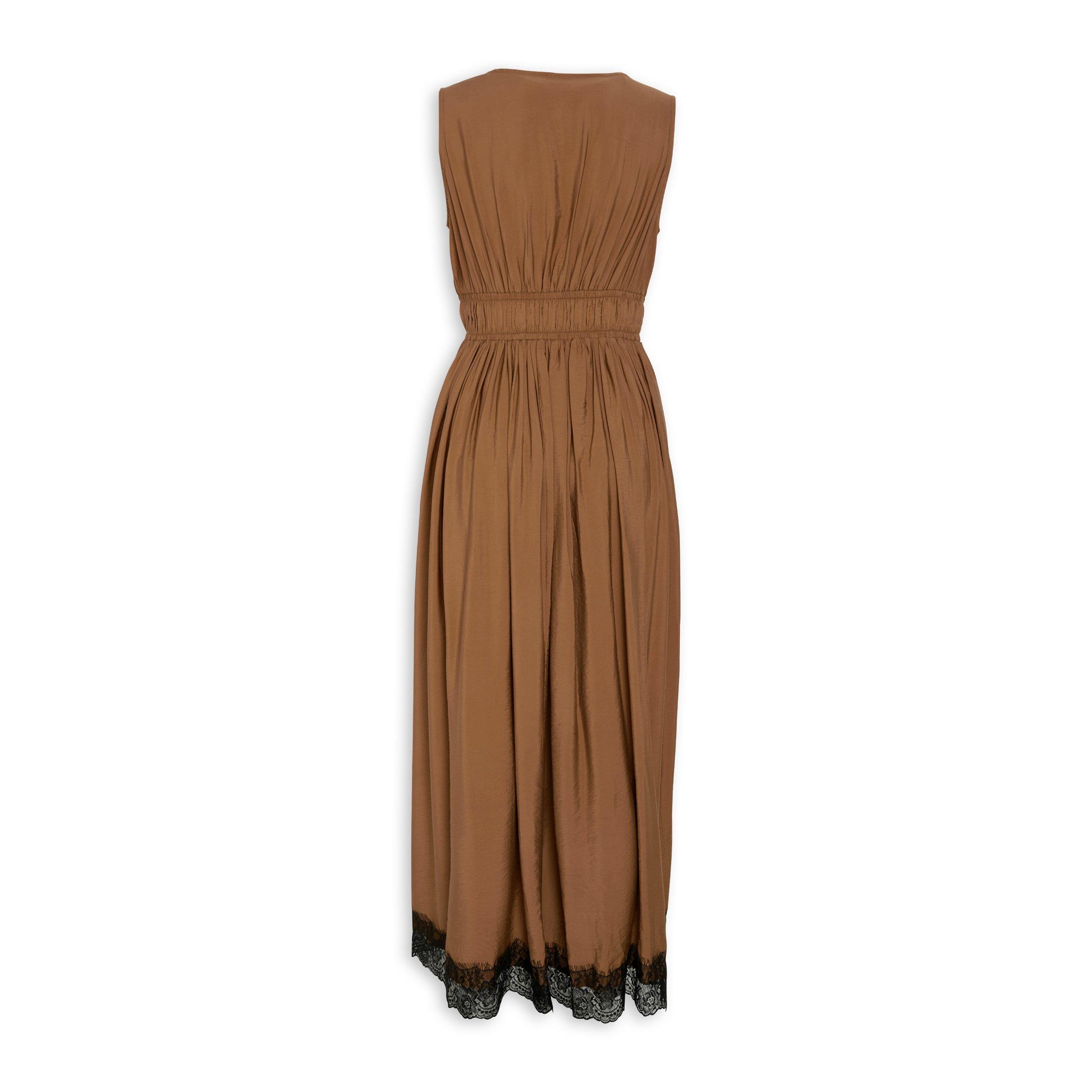 Tan V-Neck Lace-Trim Maxi Dress (3253529) | Truworths