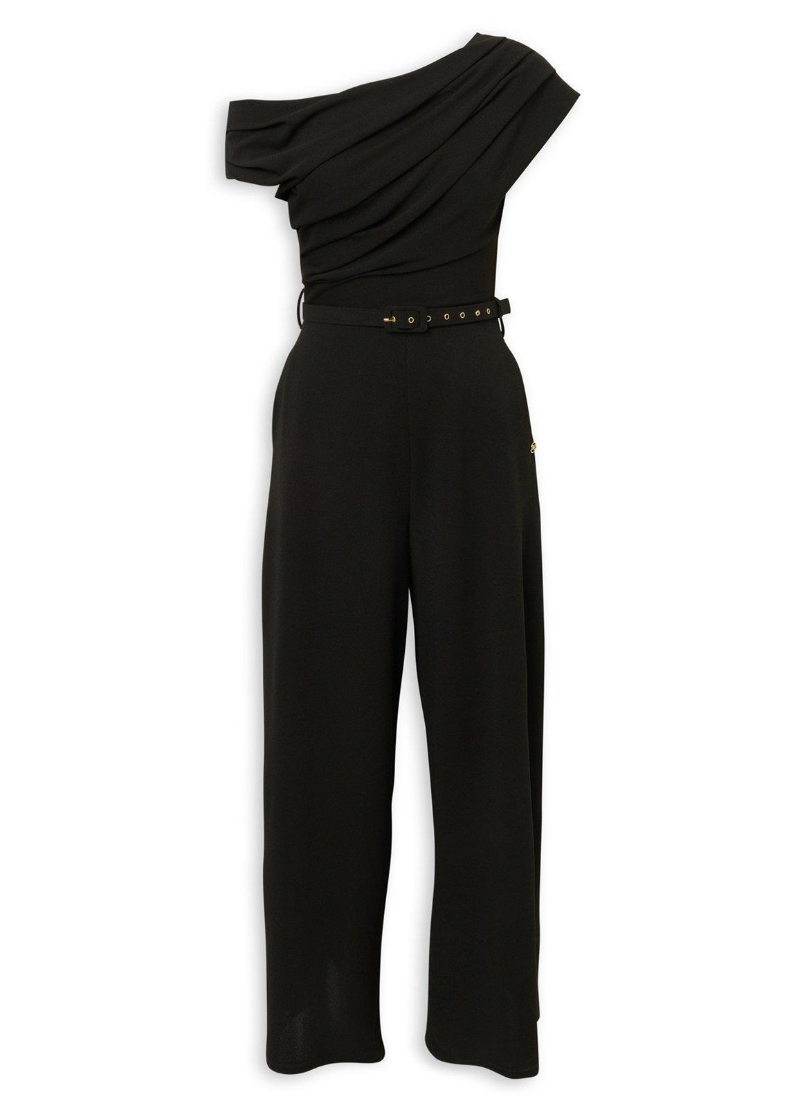 Black One-Shoulder Belted Jumpsuit (3253621) | Daniel Hechter