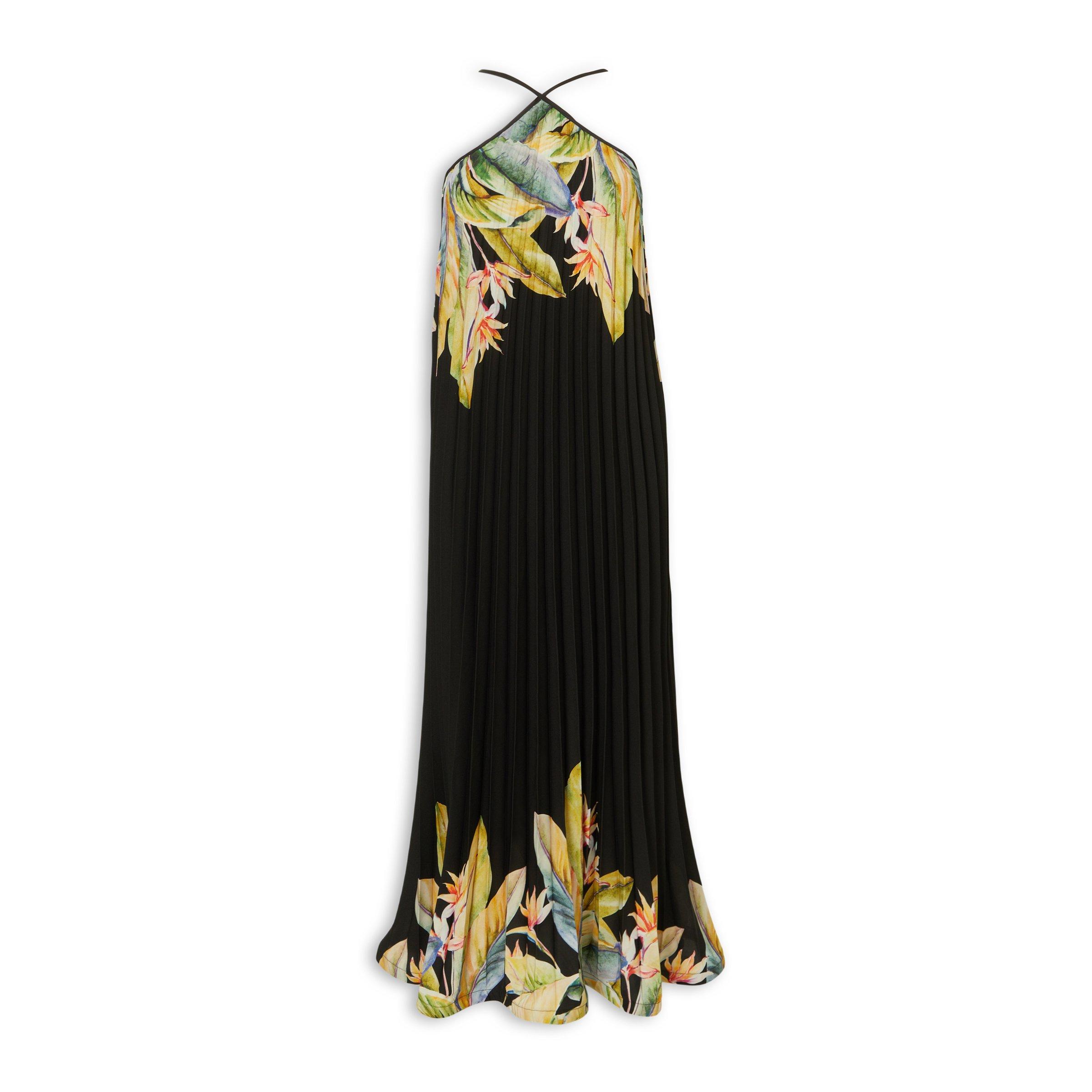 strapless open back dress Sky Blue Tropical Print Maxi Dress - All Dresses main image 0