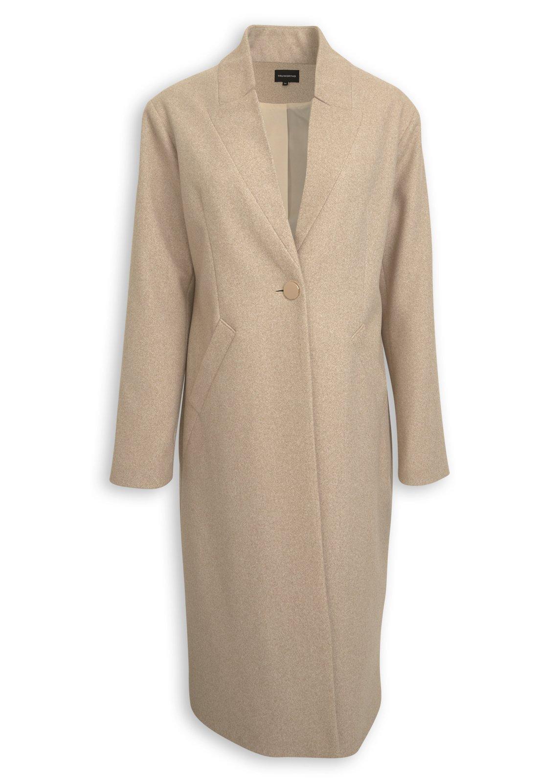 Beige Notch Neck Melton Coat (3254012) | Truworths