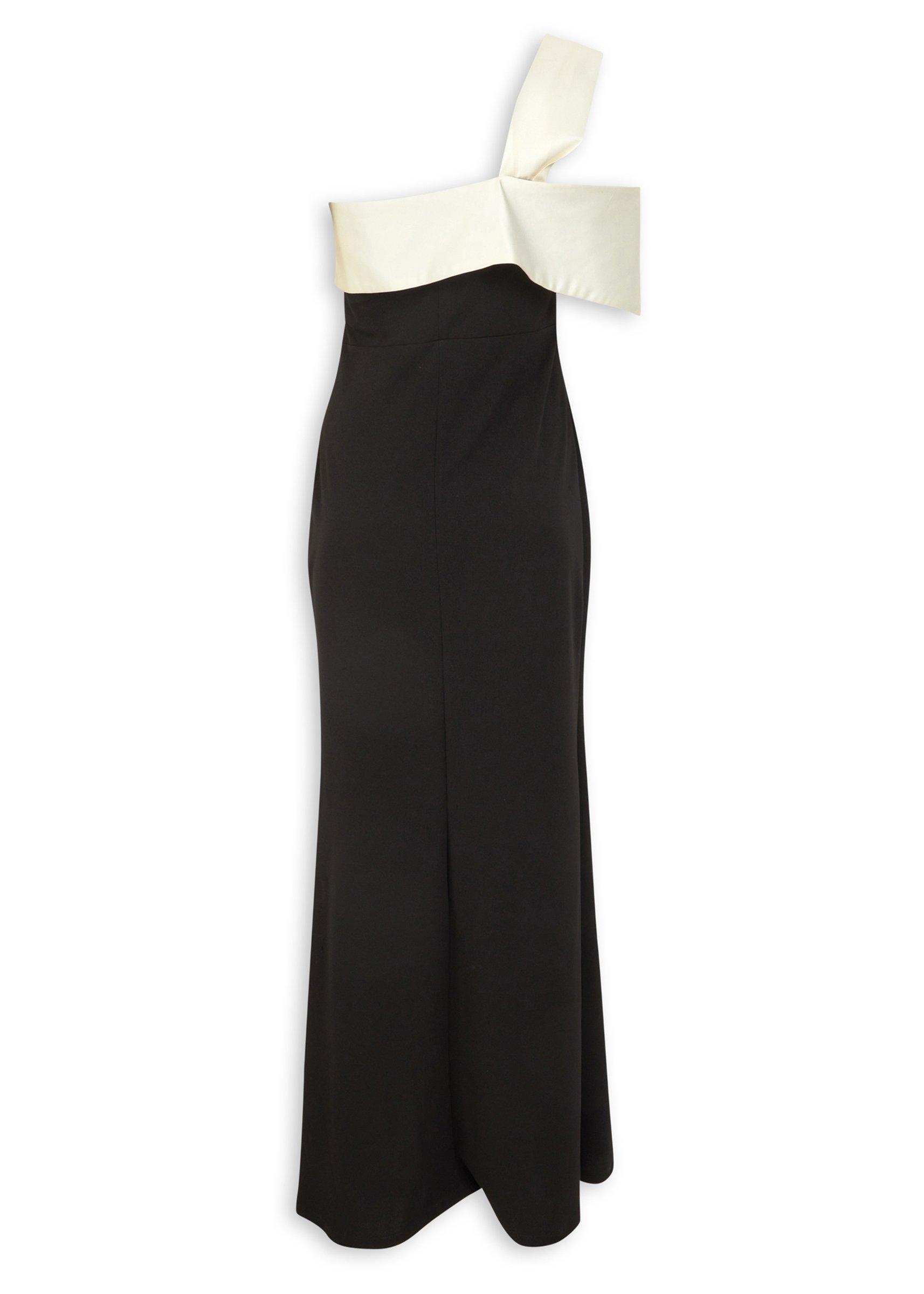 black dress pakistan Black and White One Shoulder Striped Maxi Dress Black / XS main image 0